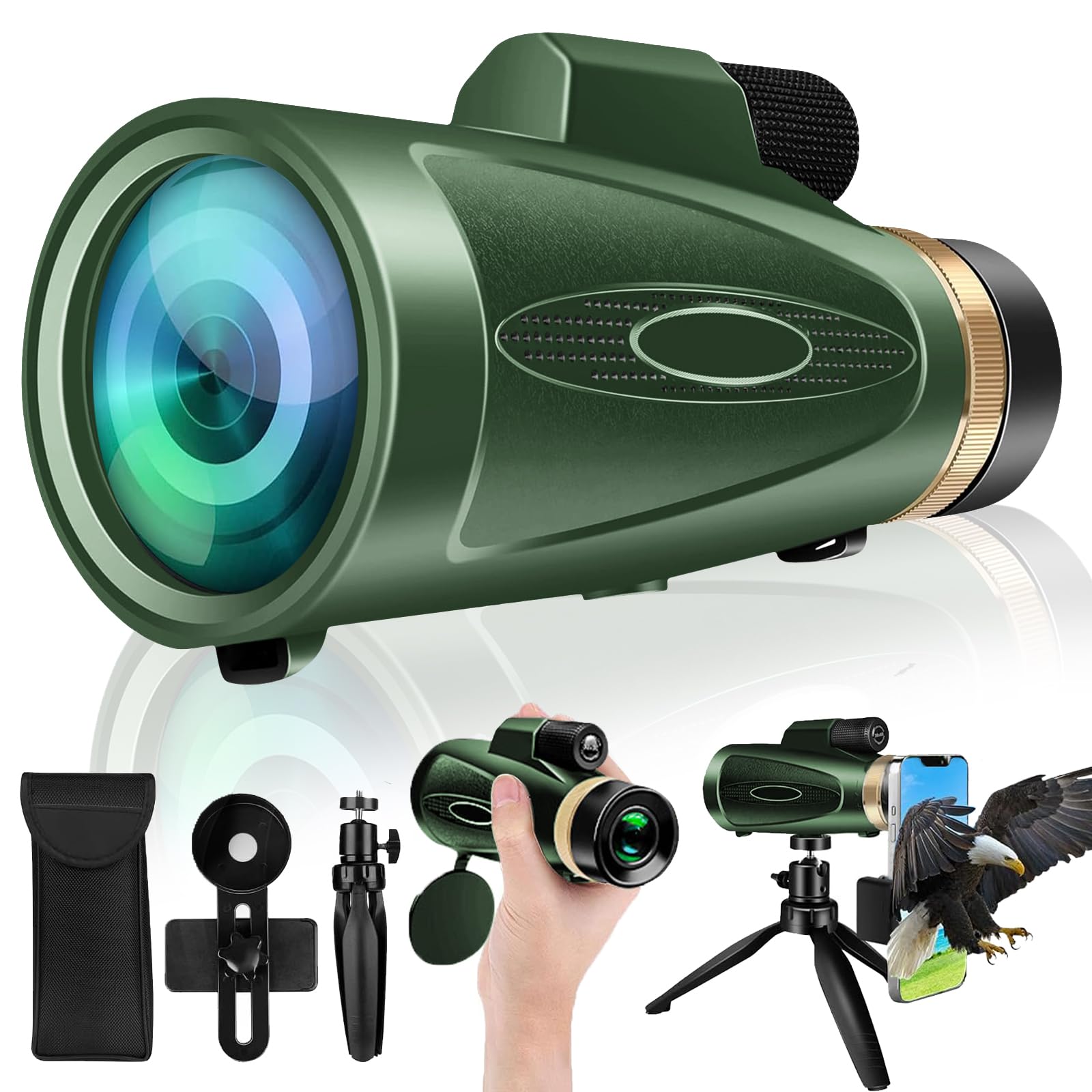 Md.Life 80X100 Hd Monocular Telescope, High Powered Bak-4 Prism Compact Monoculars For Adults, Larger Vision Monocular For Bird Watching Hunting Hiking Camping Travelling, Green