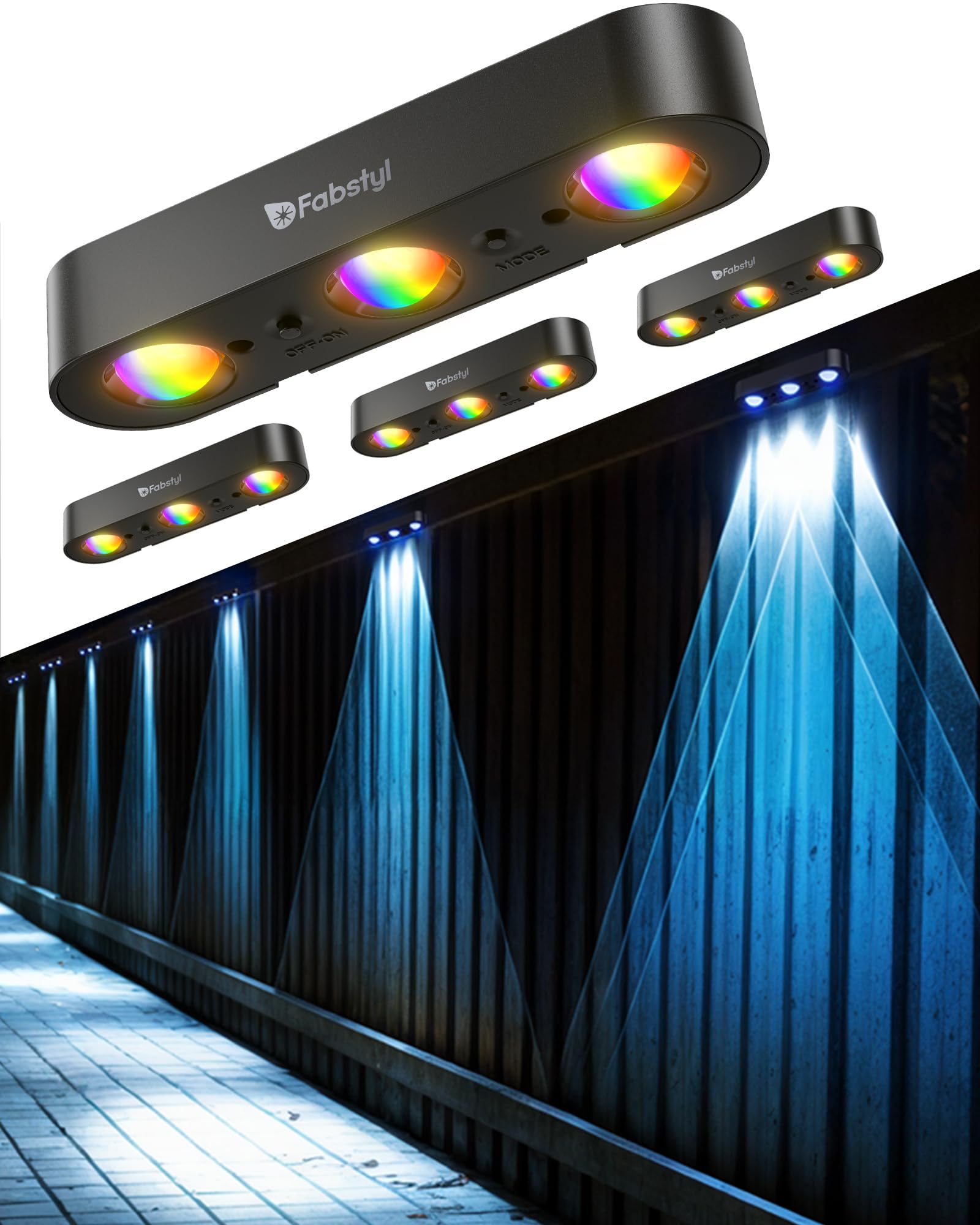 Fabstyl Solar Outdoor Fence Lights Solar Powered 4 Pack, 50Lm Rgb Outdoor Solar Lights With Sync Group Control & 10 Light Modes, Solar Lights Outdoor Waterproof Ip65 For Outside Porch, Wall, Deck