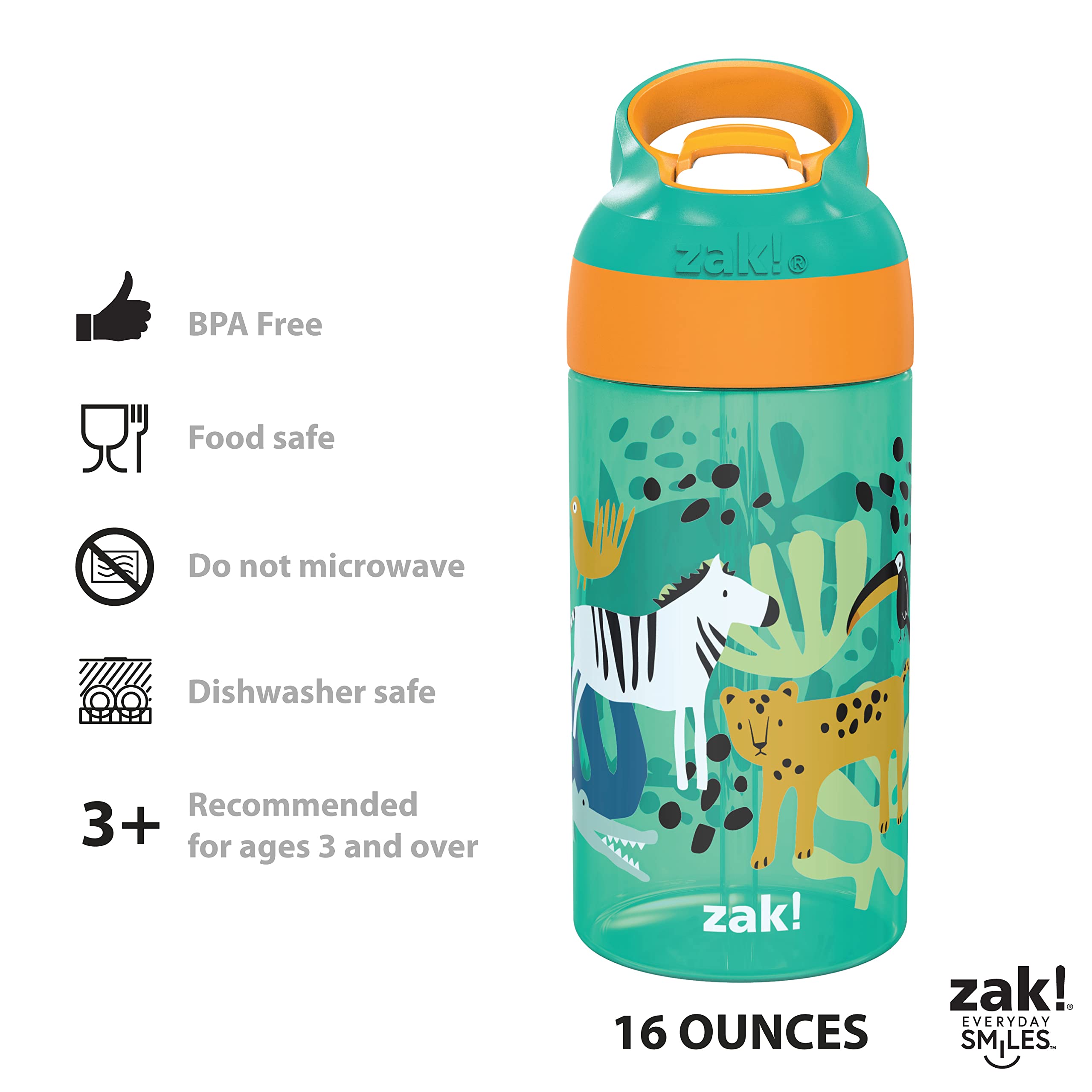 Zak Designs 16Oz Riverside Kids Water Bottle With Spout Cover And Built-In Carrying Loop