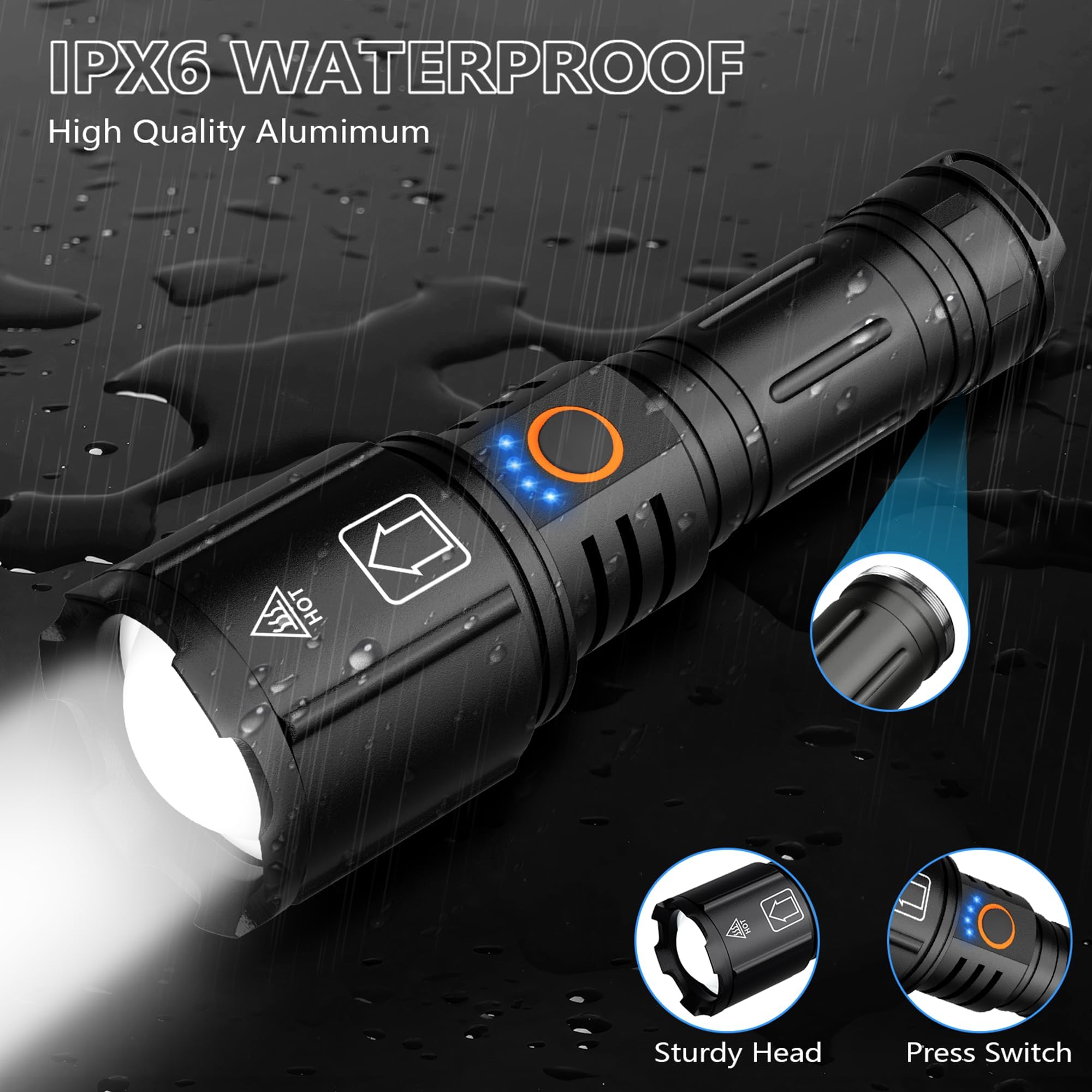 Niaochao High Lumens Rechargeable Flashlight, 2 Pack High Lumen Super Bright Flashlights For Home,5 Modes,Ipx6 Waterproof,Slip Resistant