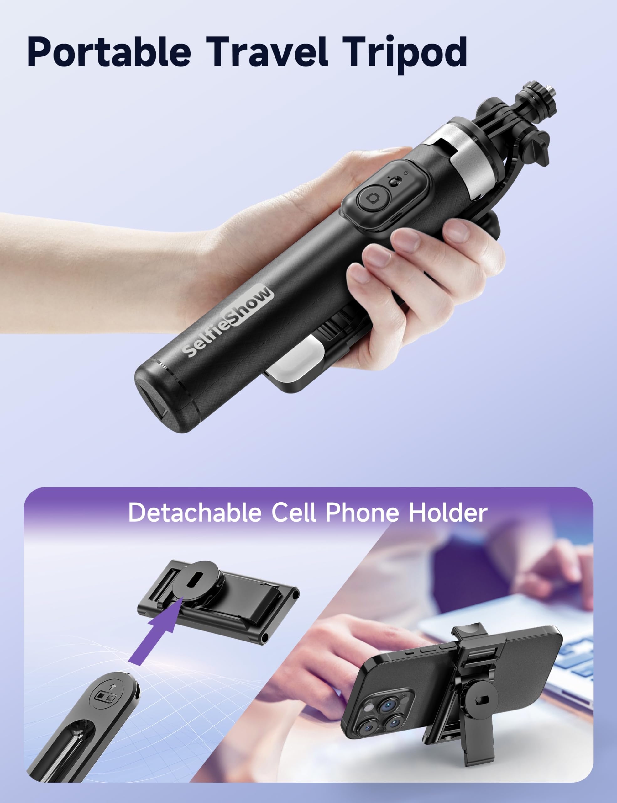 Selfieshow 53'' Selfie Stick Tripod With Light, Extendable Selfie Stick With Remote, Portable Cell Phone Tripod Stand With All In 1 Phone Clip, Lightweight Camera Tripod Compatible With Iphone 15 14 13, Android