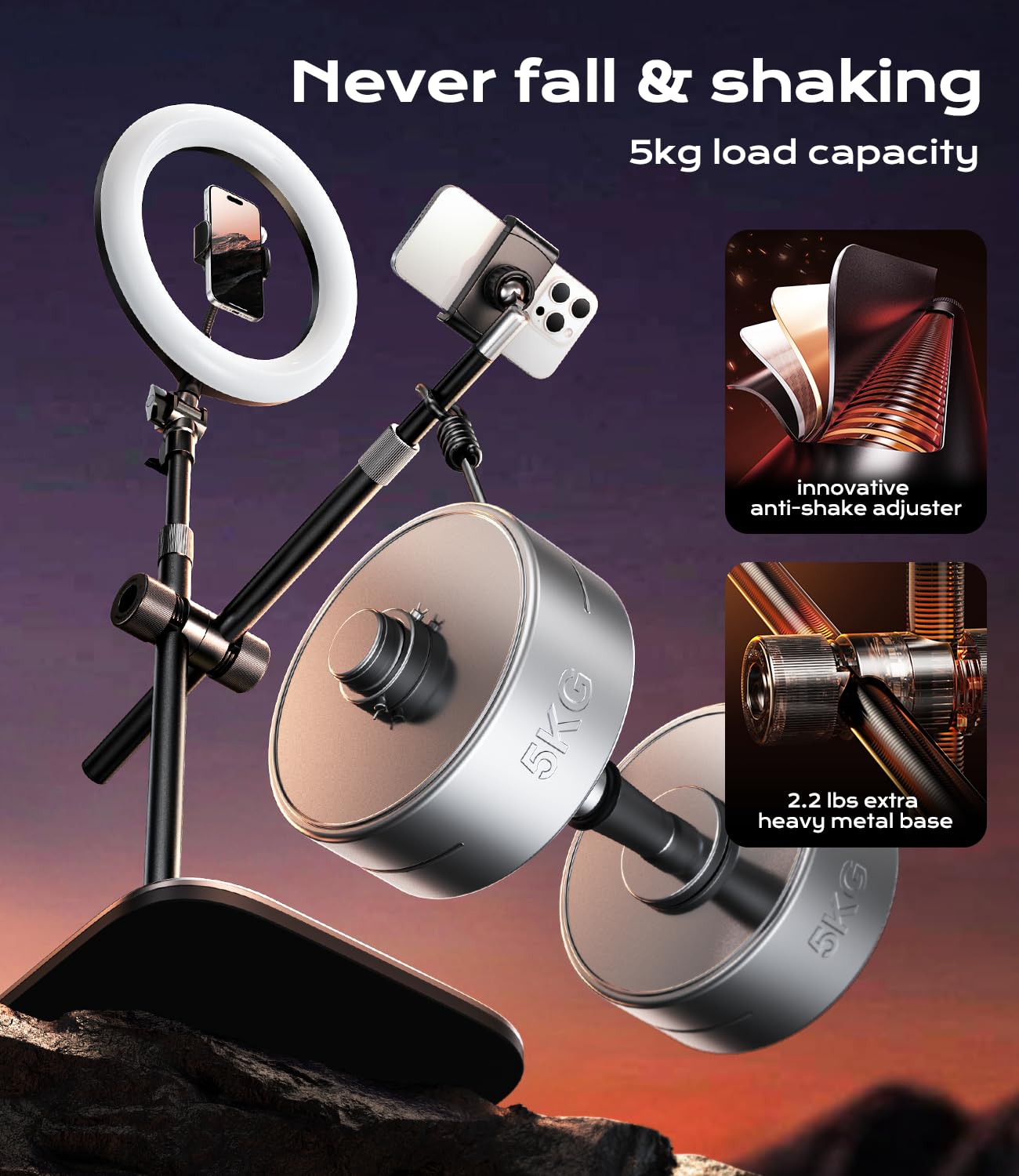 Atkttop Overhead Phone Mount,Overhead Camera Mount Stand[Anti-Shaking] With 10.5" Ring Light,Desk Stand For Iphone With Ring Light For Video Recording,Zoom Meeting,Youtube,Tiktok