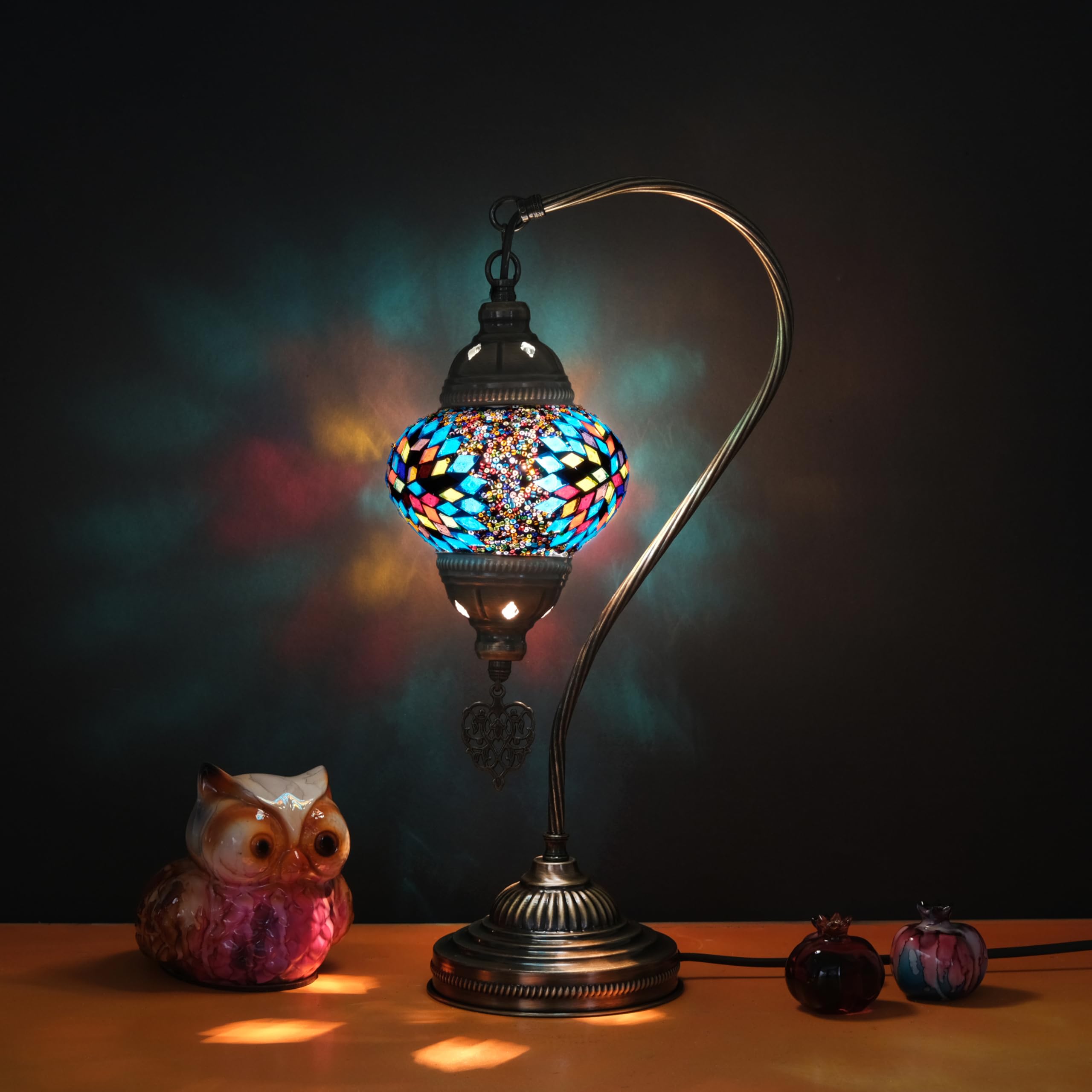 Asylove Turkish Lamp, Moroccan Table Lamp, Mosaic Desk Lamp, Decorative Lighting, Turkish Lantern, 5 Inch Globe Lighting, Total Dimensions 9 Inch X 18.5 Inch (Mixturquoise)