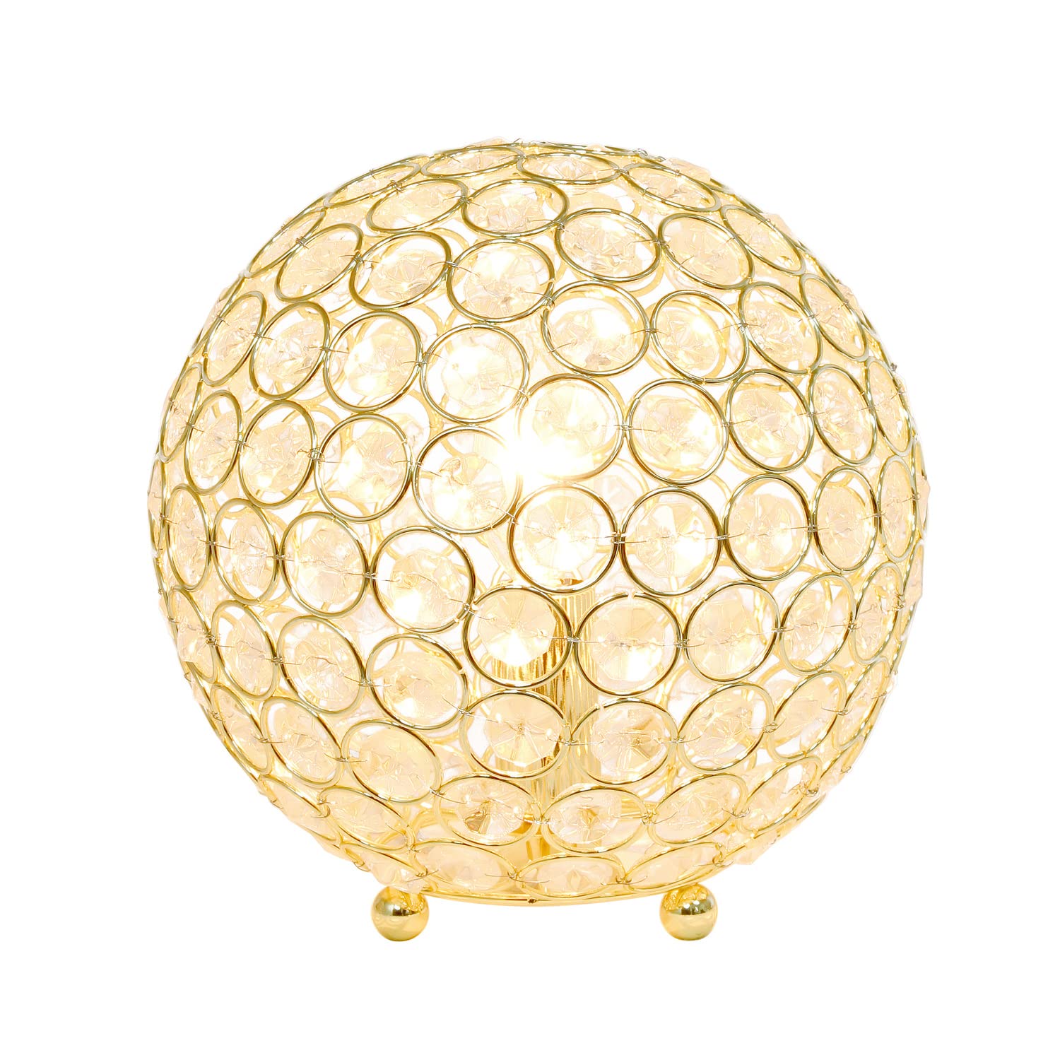 Lalia Home Elipse Medium 8" Contemporary Metal Crystal Round Sphere Glamourous Orb Table Lamp For Living Room, Bedroom, Entryway, Office, Foyer, Home Décor (Gold)