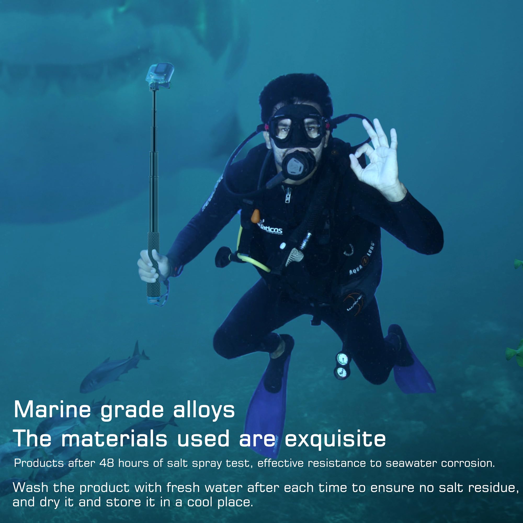 Gepuly 46''Alumium Waterproof Selfie Stick With 1/4 Thread Hole Underwater Pole Handle Grip Monopod For Gopro Hero 13 12 11 Max Insta360 Akaso Dji Osmo Action Cameras Accessories