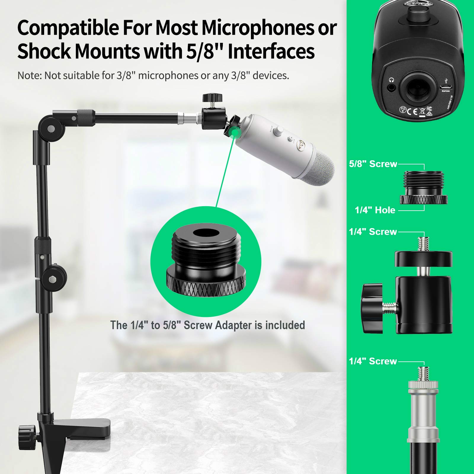 Kdd Webcam Stand Camera Mount With Phone Holder & 5/8" Screw, 25In Flexible Projector Stand Gooseneck Desk Mic Stand For Logitech C922 C930E C920 C615 C960 Brio 4K, Gopro, Blue Yeti Snowball Ice
