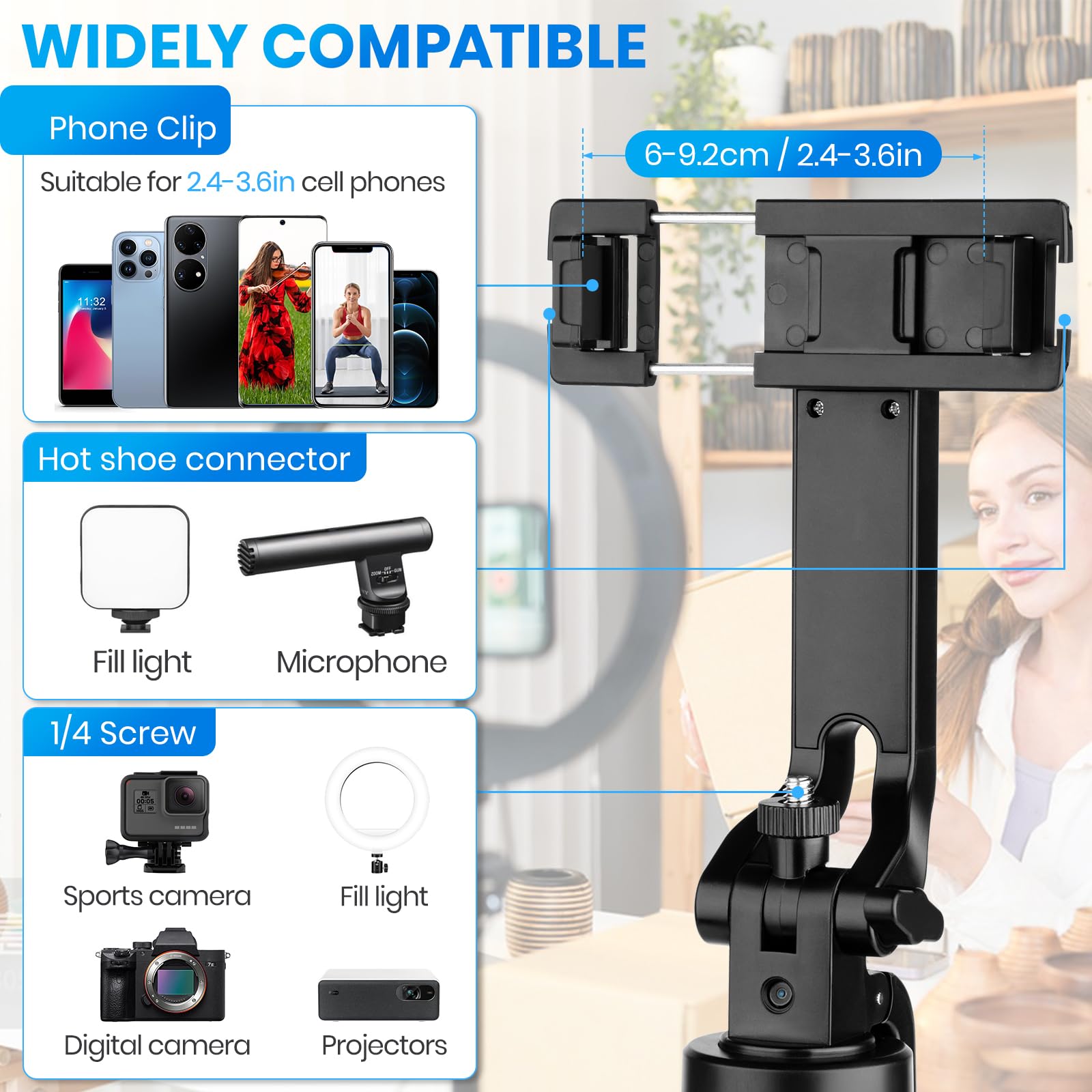 Suteng Auto Face Tracking Tripod 360°Rotation Rechargeable Phone Tripod Stand 70" Extendable Smart Shooting Phone Stand With Remote And Gesture Control, No App, For Iphone Vlog Live Video Recording.