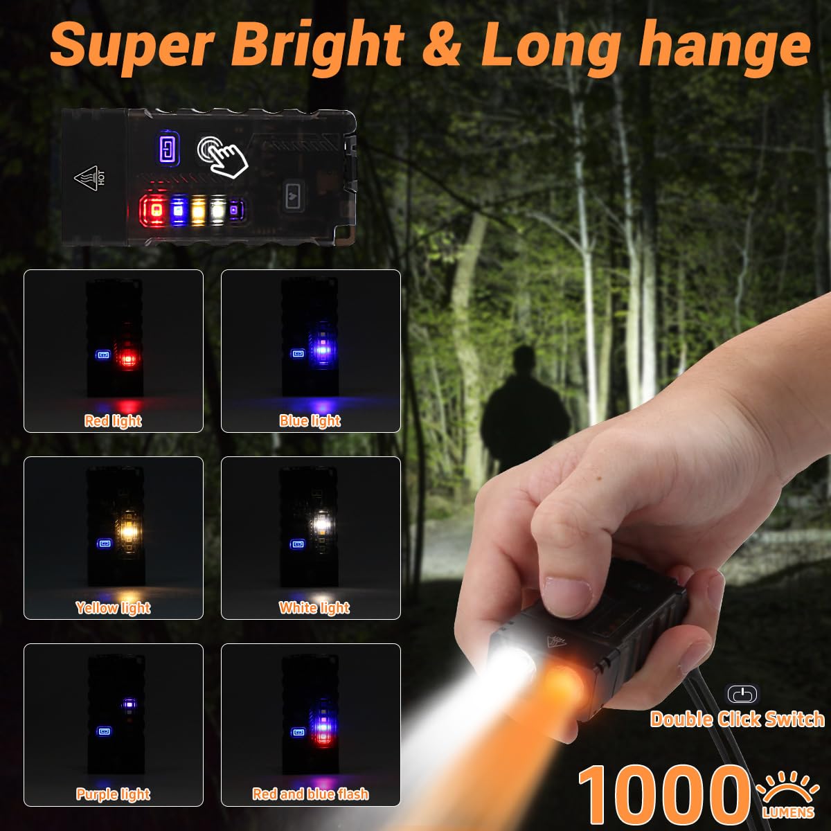 Itoncs Led Small Powerful Edc Flashlight With 365Nm Uv Light,13 Mode,Usb C Rechargeable 1000 Lm Mini Pocket Keychain Flash Light With Clip,Ip67,Magnetic,Lanyard,Buzzer,Arc Lighter For Camping Hiking Gear