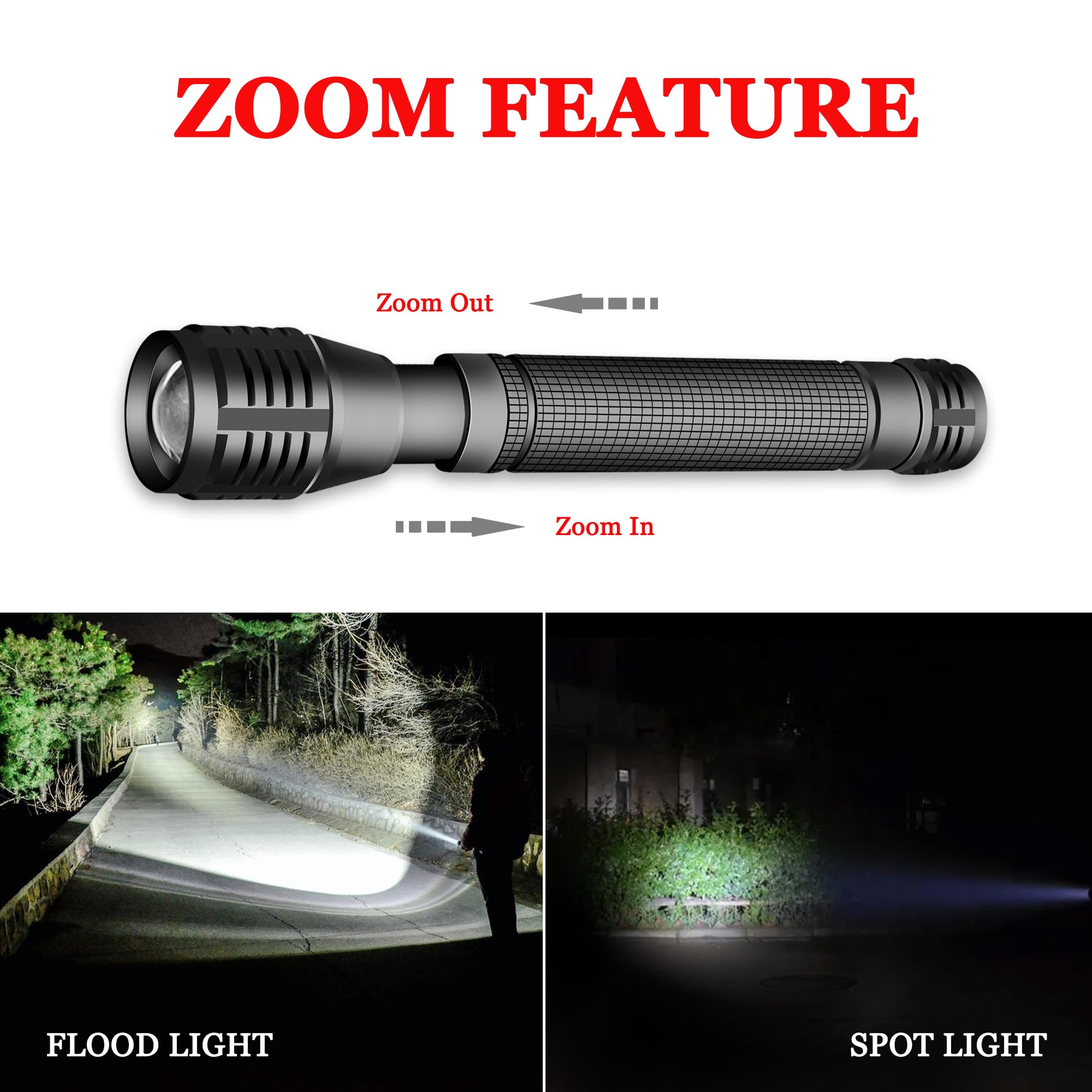 Aukvi Led Flashlight, 3 Modes, Adjustable Focus, 2000 Lumens, Aa Battery Powered, For Camping, Emergency, Hiking