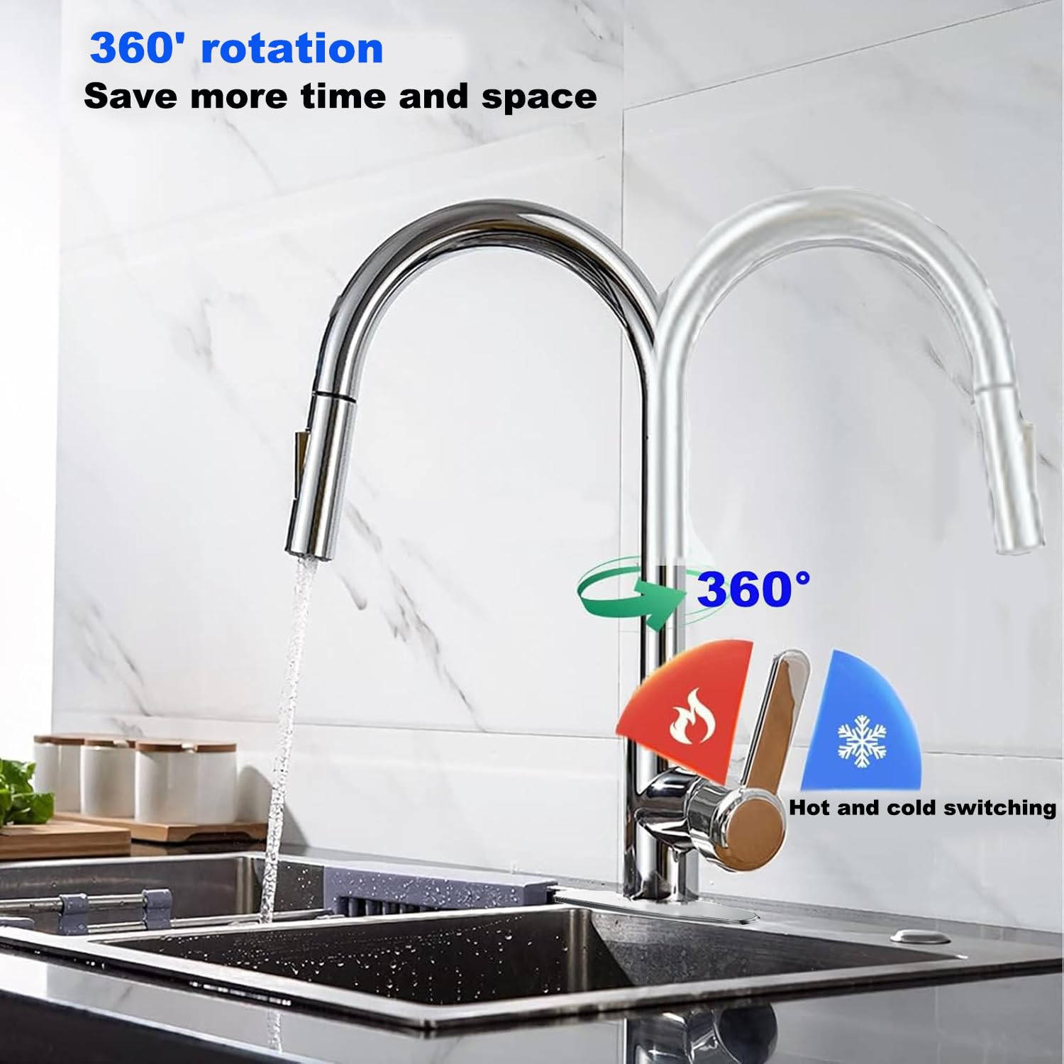 Xwihtr Retractable Pull Out Kitchen Faucet, 360° Swivel,3 Functions,High Pressure,Silent,Water Saving Ceramic Core Stainless Steel Kitchen Sink Faucet(Brushed)