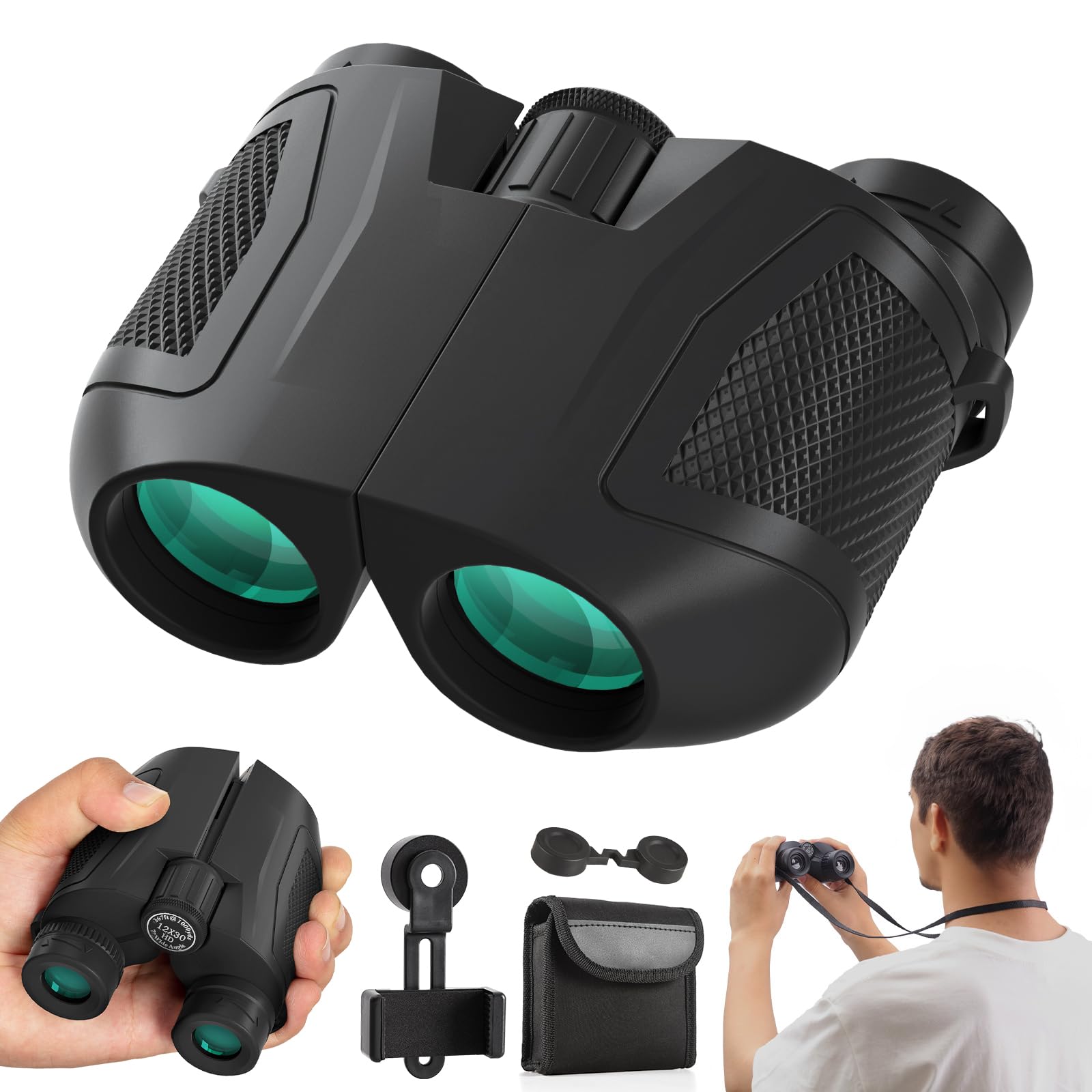 Urbancoast 12X30 Compact Binoculars For Adults And Kids, High Power Lightweight Small Binoculars With Phone Adapter For Cruise Ship Hiking Bird Watching Sports Safari Viewing Football Sports Concert