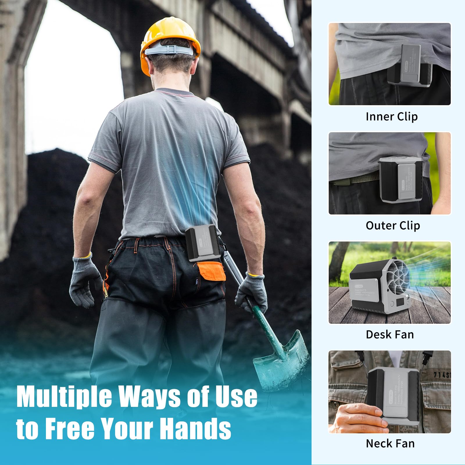 Portable Waist Fan, 10000Mah Rechargeable Waist Belt Clip Fan, 10000Rpm 4 Speeds, 24H Working Time
