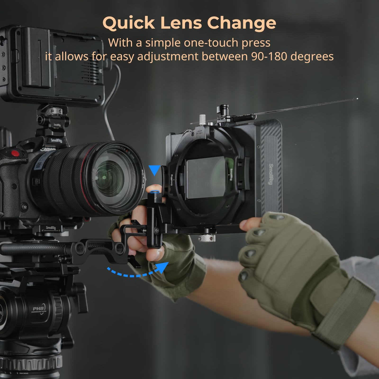 Smallrig Adjustable Swing-Away Support, 15Mm Dual Rod Clamp With Side-Opening Rocker, With 1/4"- 20 Screw And Locating Pins, Anti-Twist Design, For Matte Box - 4414