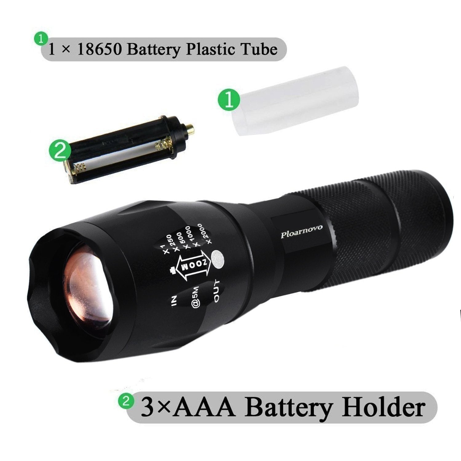 Ploarnovo Utility Flashlight Military Grade 2000 Lumen 5 Mode Waterproof Led Flashlights Torch,2-Pack