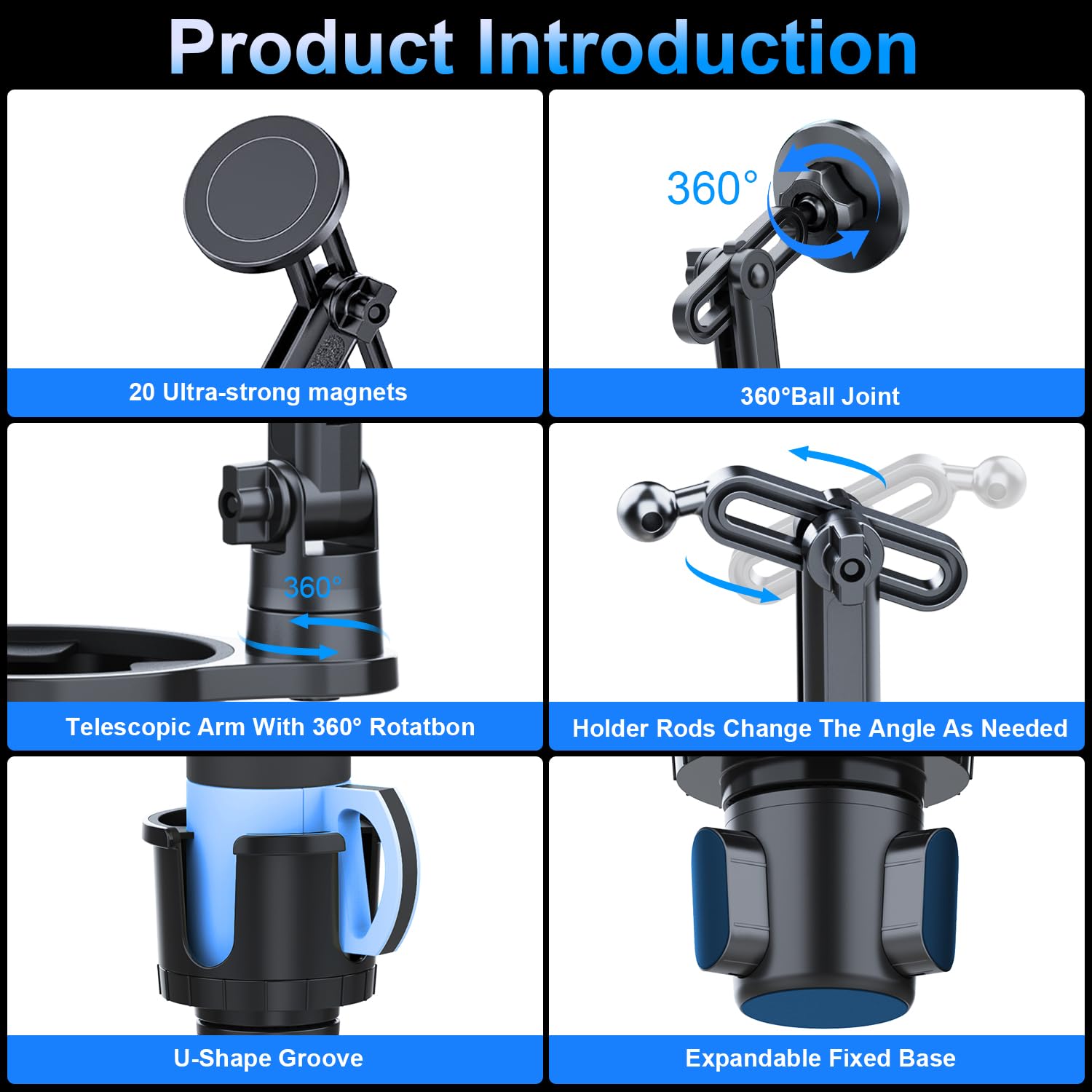 Humbest Magnetic Cup Holder, Car Mount With Expandable Base, Drink Holder & Phone Stand Fits All Smartphones & Most Bottles