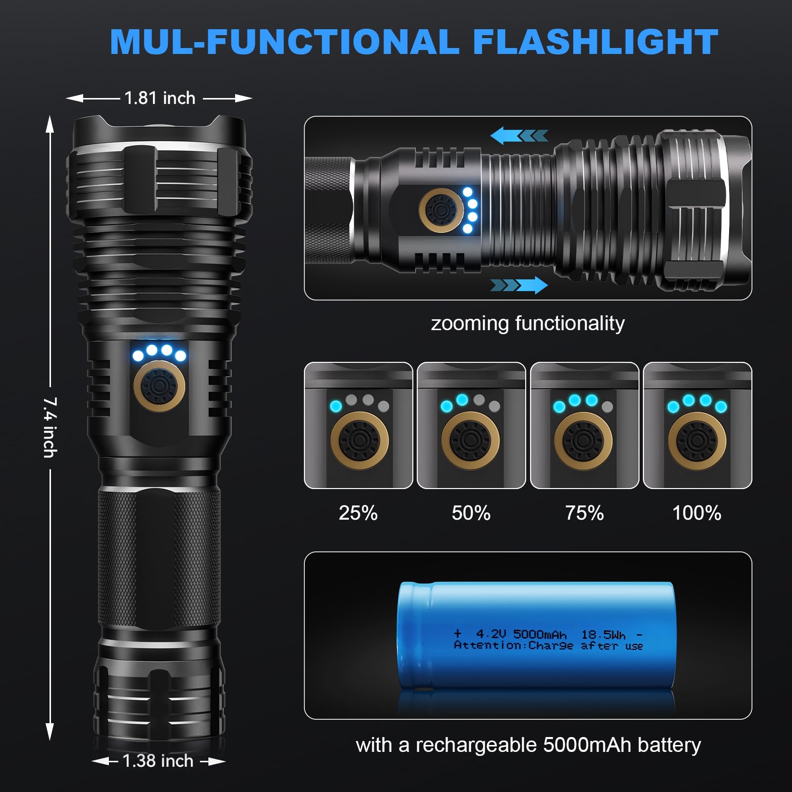 Bengmxj Rechargeable Led Flashlights,990000 High Lumens Flashlight,Xhp70 Tactical Flashlight With Zoomable, 5 Modes,Super Bright Waterproof Flashlights For Emergencies,Camping,Hiking,Home