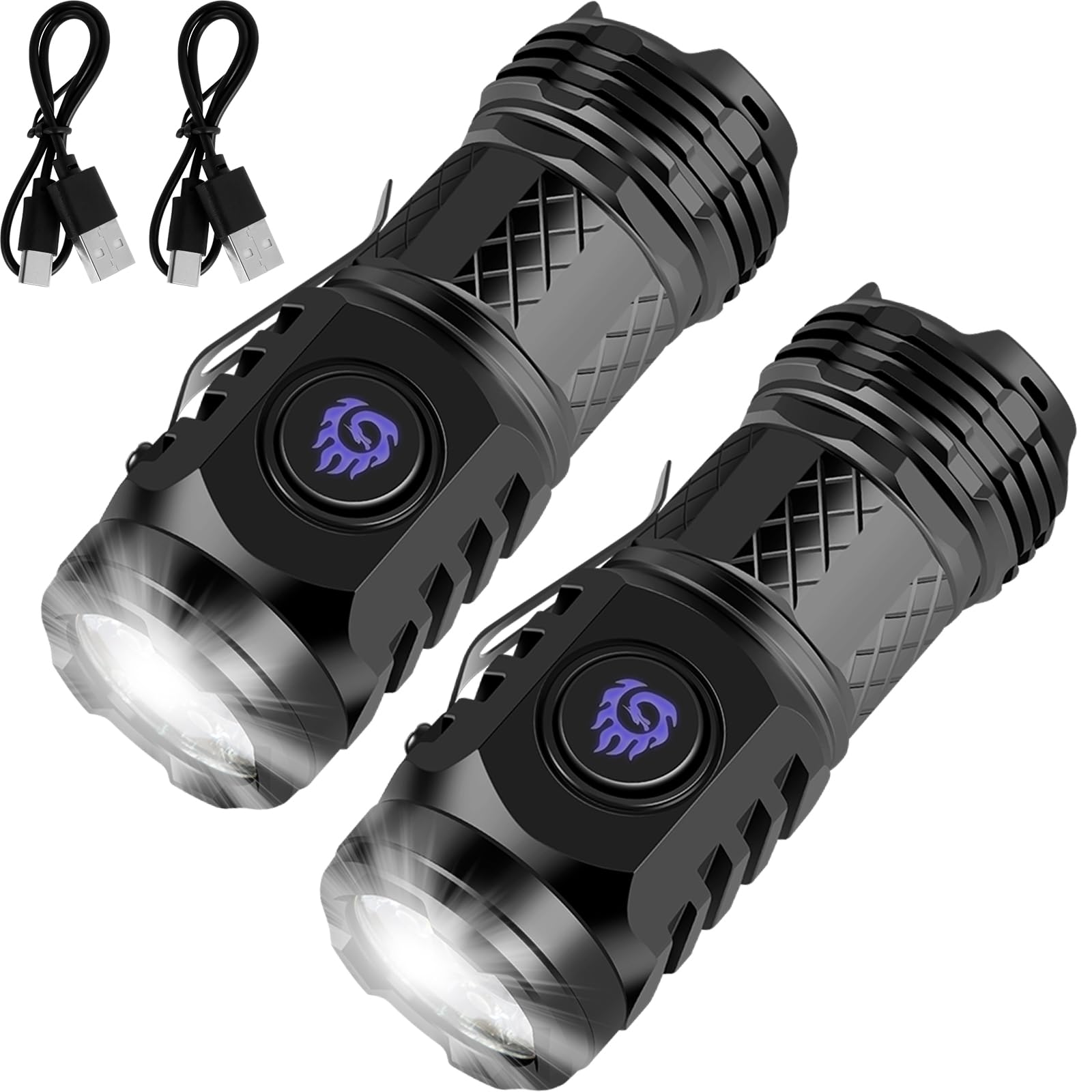 Hvxrjkn 2Pcs Three-Eyed Monster Mini Flashlight, German Three-Eyed Monster Mini Flash Super Power Flashlight, Pocket Flashlight With Clip, Mini Torch Led Flashlight, Portable Mini Pocket Torch (Black)