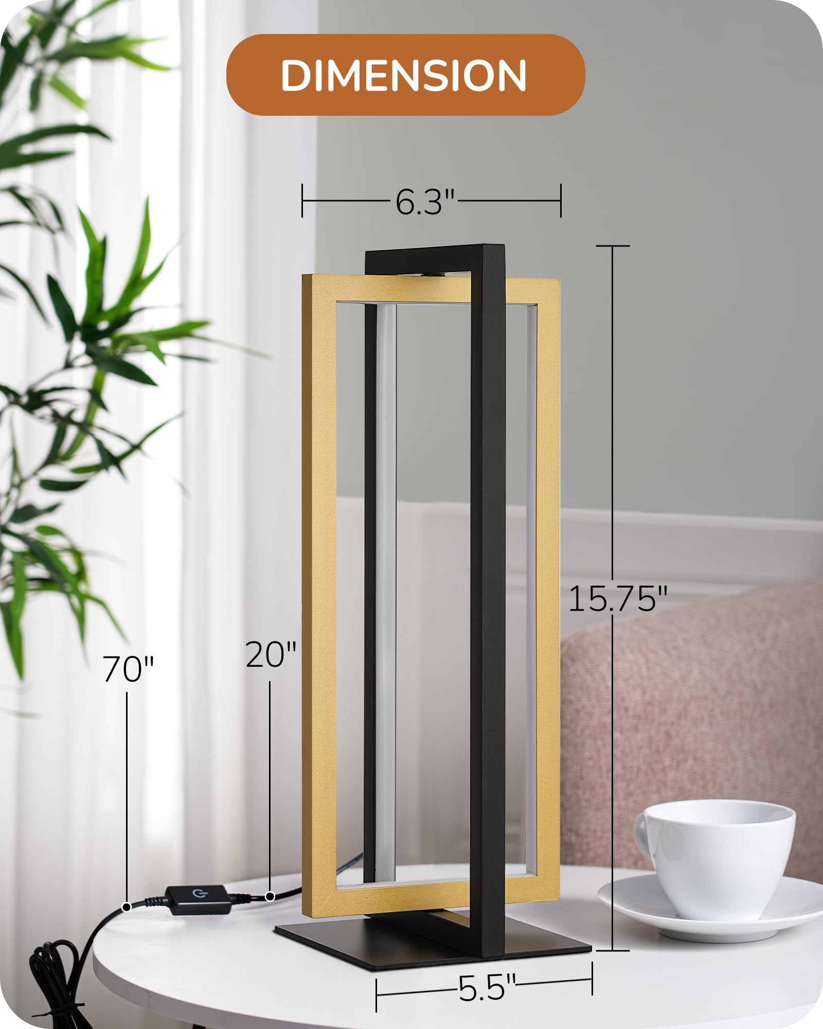 Edishine Led Table Lamp, 3 Color Temperatures Bedside Lamp (3000K 4500K 6000K), Max 750Lm Touch Dimmable Nightstand Lamp For Living Room Bedroom, Angle Adjustable, Dual-Frame Rectangle, 2 Pack