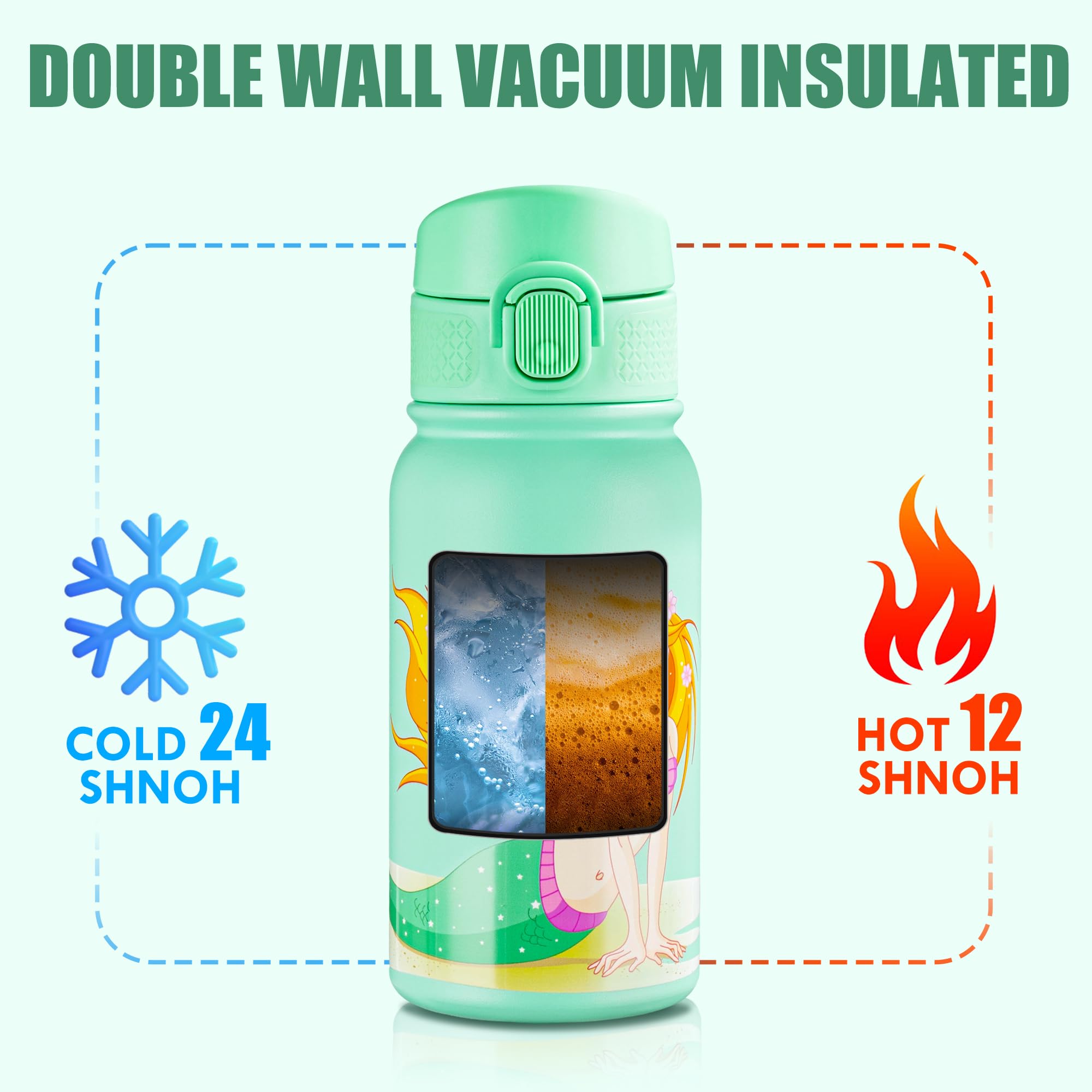Oldley 12Oz Water Bottle, Stainless Steel Insulated Water Bottle For Kids, With Straws Leak-Proof