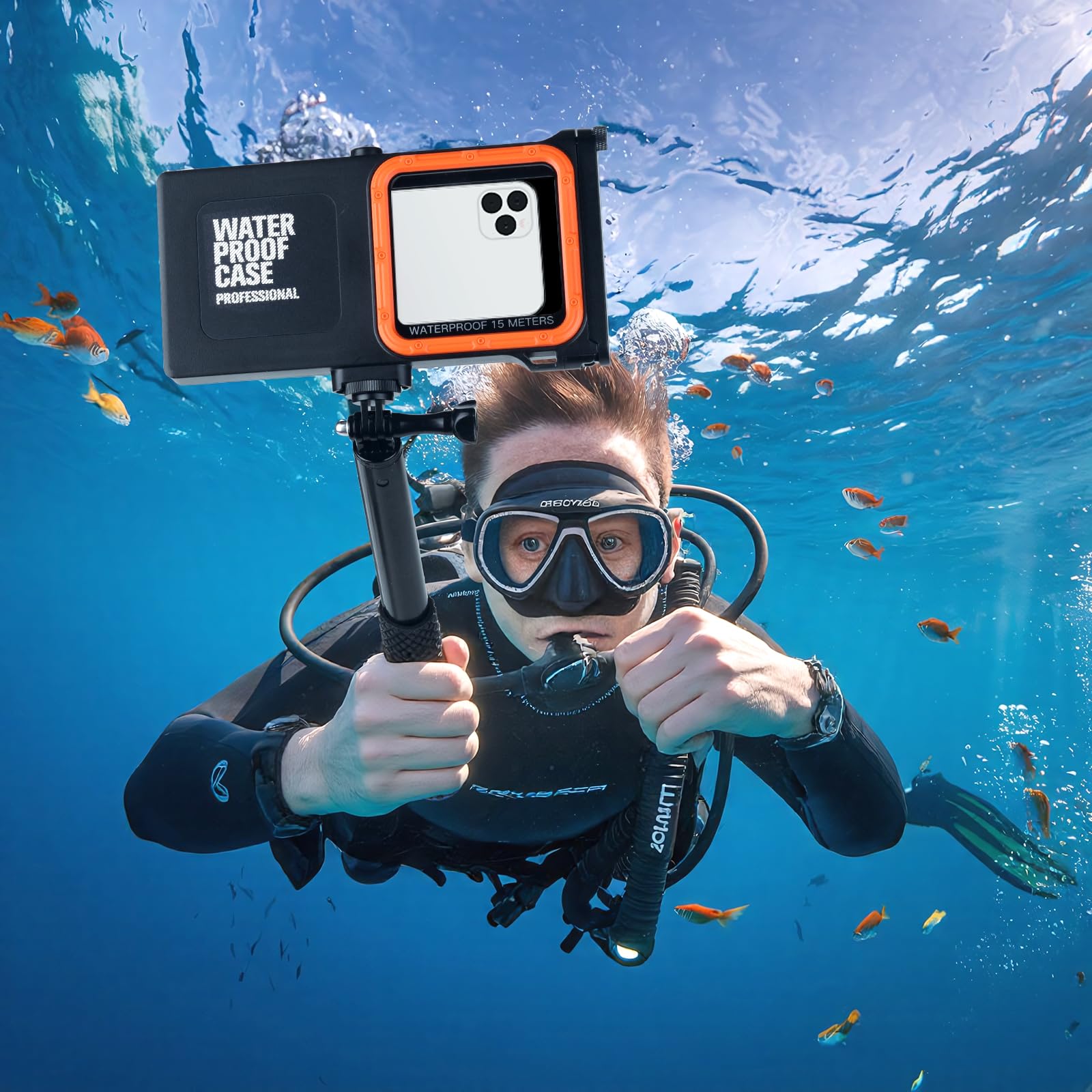 Lofistere Waterproof Extendable Selfie Stick With Diving Phone Case, Underwater Housing For Diving Snorkeling Surfing Swimming, Campatible With All Cell Phones