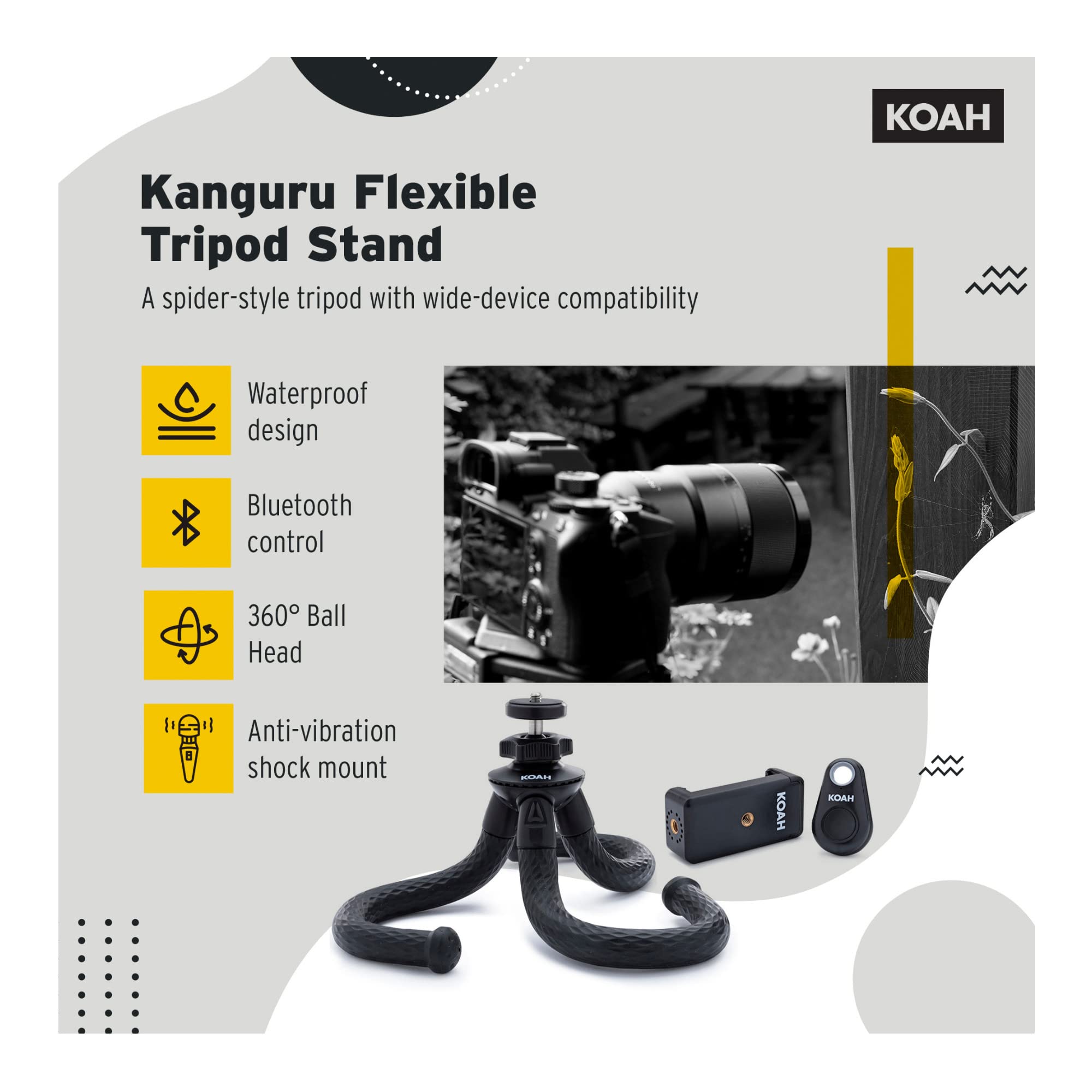 Koah Simah Condenser Microphone For Digital Cameras Tripod Bundle With Kanguru 12-Inch Flexible Waterproof Bluetooth Remote Tripod Vlogging (2 Items)