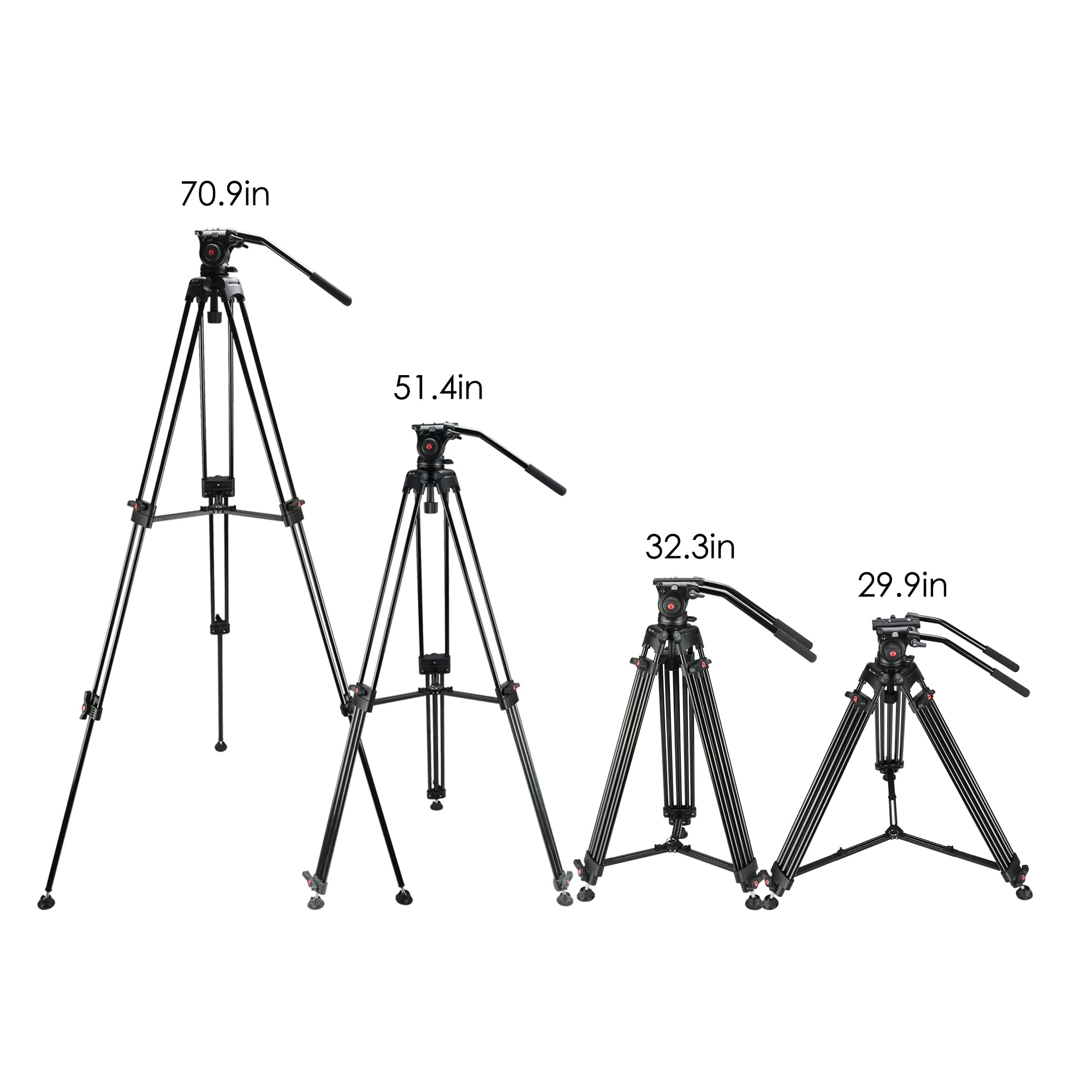 Magicline 70.9 Inch Heavy Duty Aluminum Video Camera Tripod With Fluid Head, 2 Pan Bar Handles,Extendable Mid-Level Spreader, Max Load 22 Lb For Canon Nikon Sony Dslr Camcorder Cameras Black