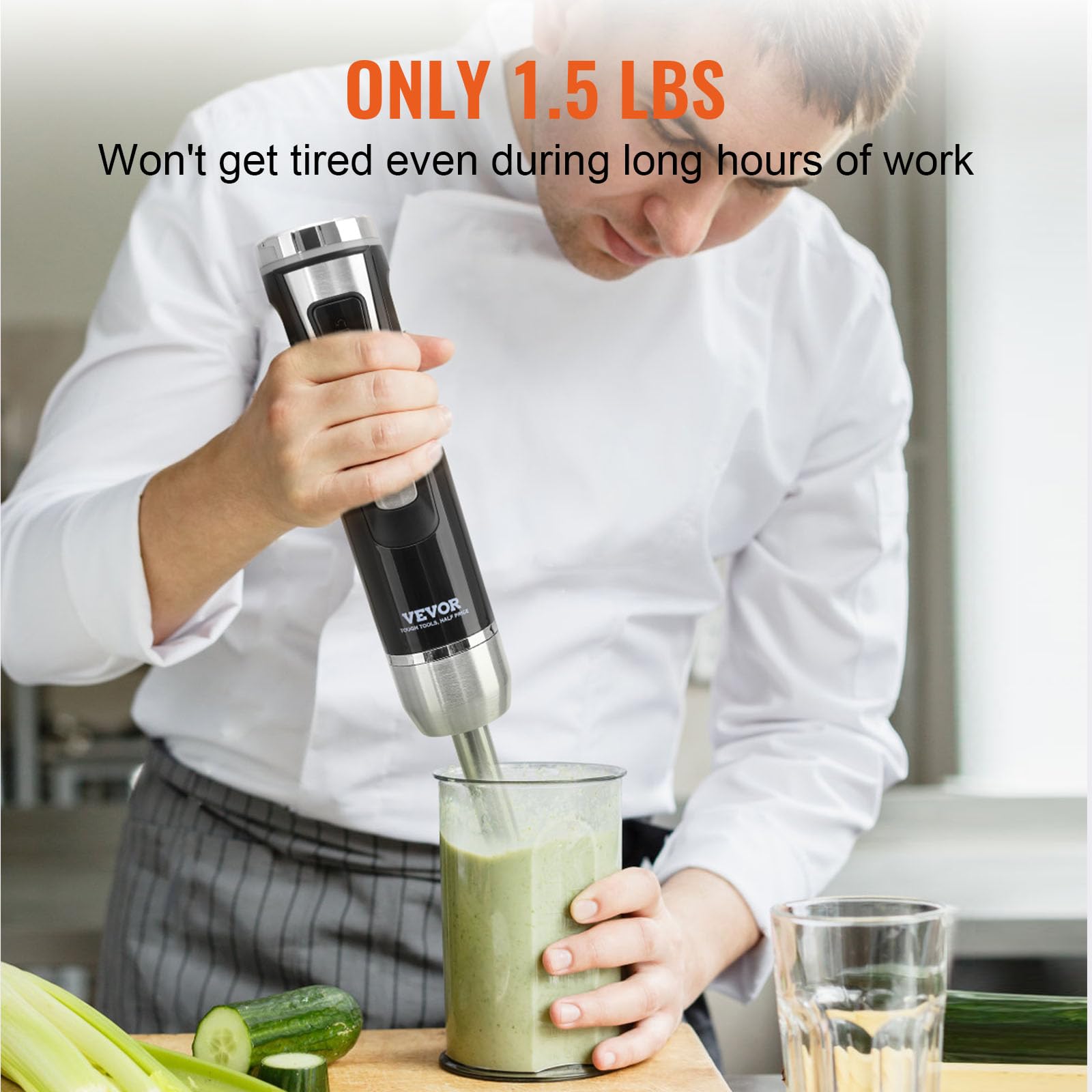 Vevor Hand Blender, 8 Variable Speeds Immersion Blender, Stainless Steel Blade Copper Motor Hand Mixer, Usb Charging Cable Multi-Purpose Easy Control Grip Stick Mixer