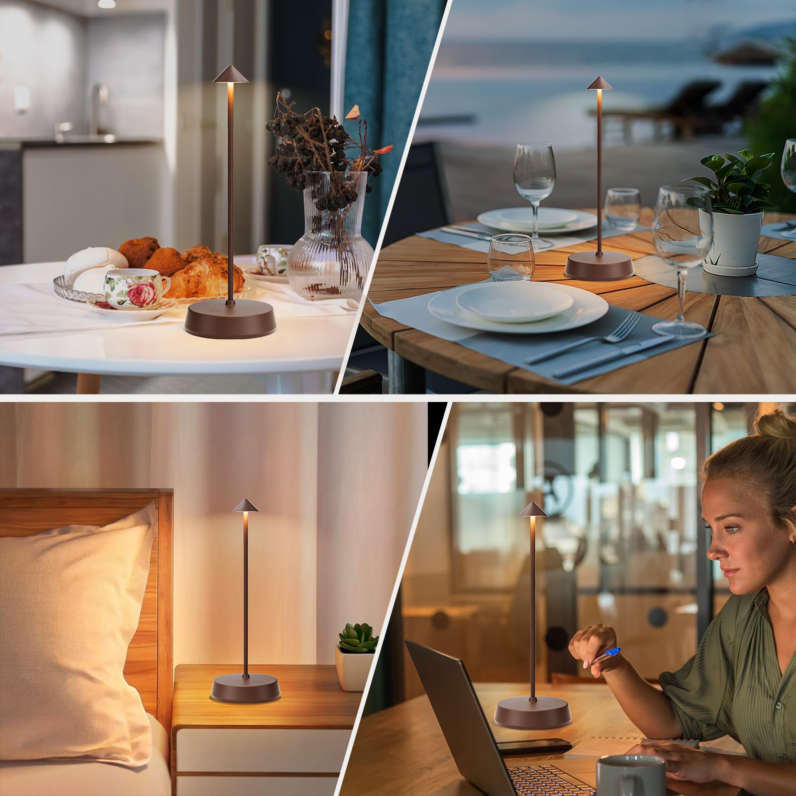 H.W.S Rechargeable Cordless Small Table Lamp,6000Mah Battery Operated,Led Touch Dimmable Modern Tabletop,Portable Outdoor Bedside Night Light For Restaurant/Dining/Bedroom/Living Room/Coffee(Brown-2Pc)