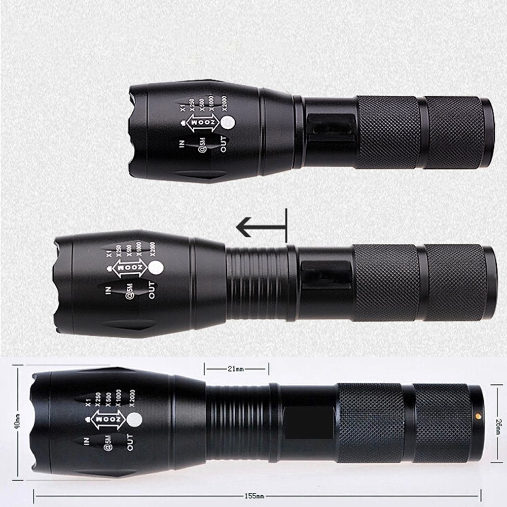 Bestsun 3000 High Lumens Tactical Flashlights, Military Grade 5 Modes Super Bright Led 18650 Flashlight Focus Torch Lamp Adjustable For Camping Hiking Emergency