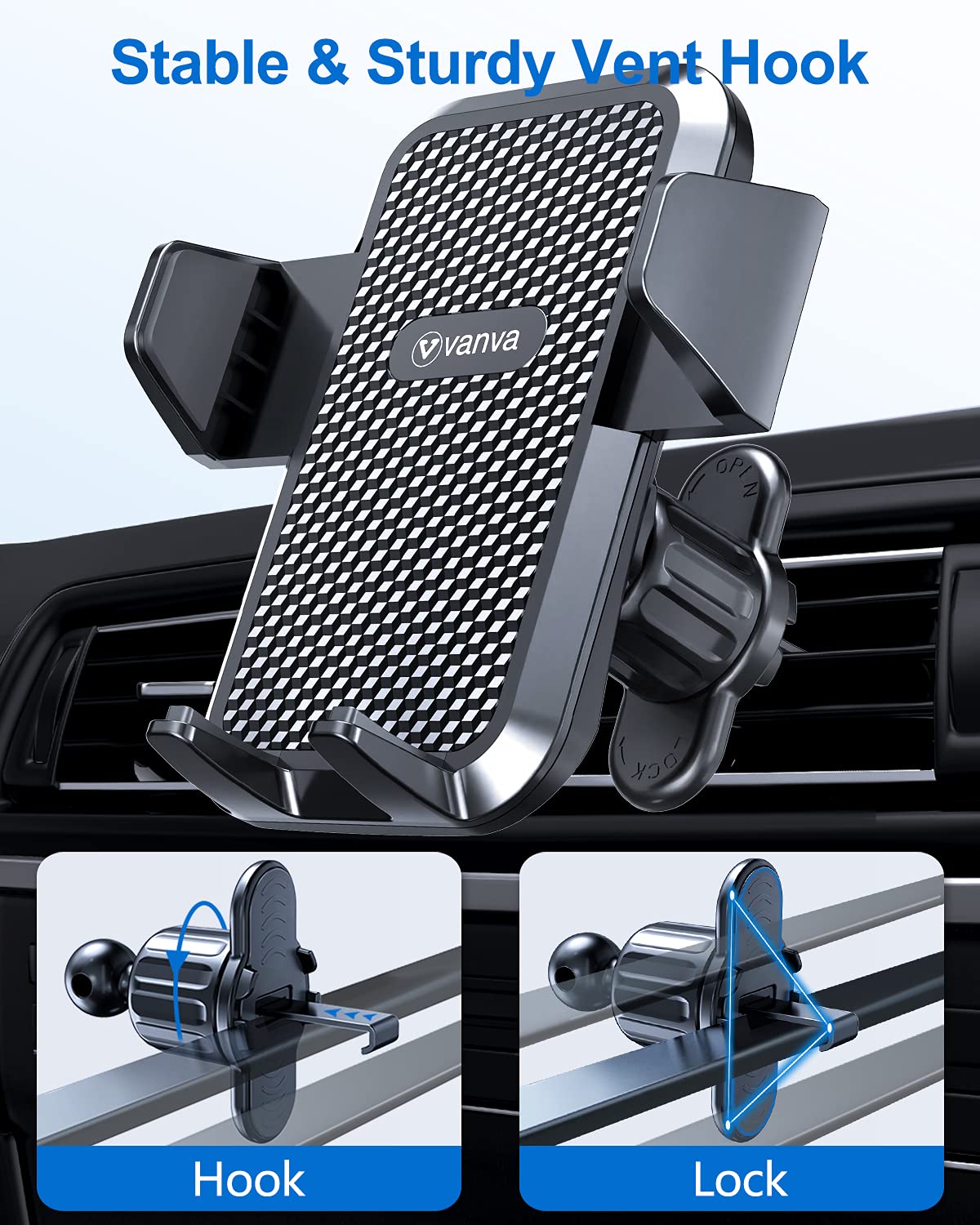 Vanva Universal Air Vent Car Mount, [ Big Phones & Thick Case Friendly ] Cell Phone Holder For Car Hands  Clamp Cradle Vehicle Fit For All Apple (B2)