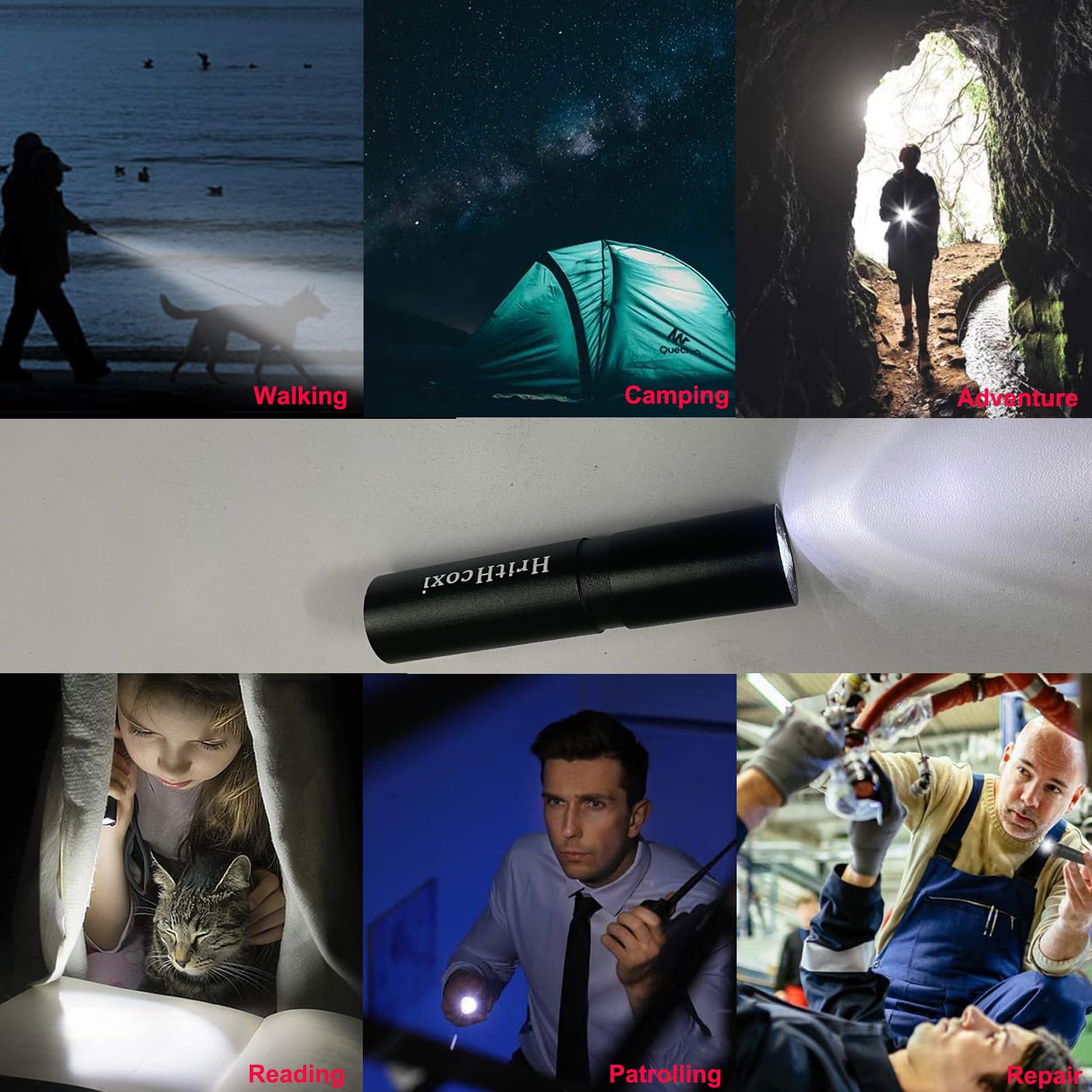 Hrithcoxi Rechargeable Mini Led Flashlights, 6Pcs High Brightness Flash Light With Lithium Battery 3 Mode Xpe 1200 Lumen Waterproof Zoomable Torch With Usb Cable For Camping, Hiking, Riding, Etc