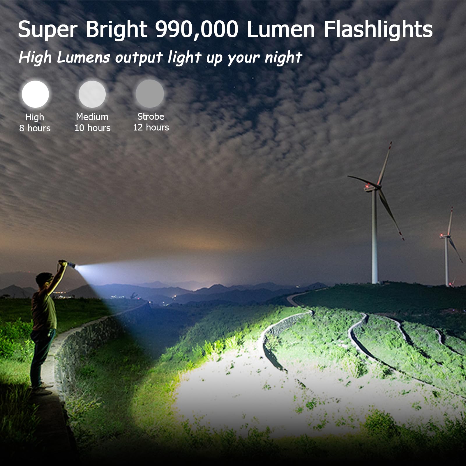 Kwznob Rechargeable Led Flashlight 990,000 High Lumens, Super Bright Powerful Handheld Flash Lights, Large Tactical Flashlight Outdoor With 5 Modes