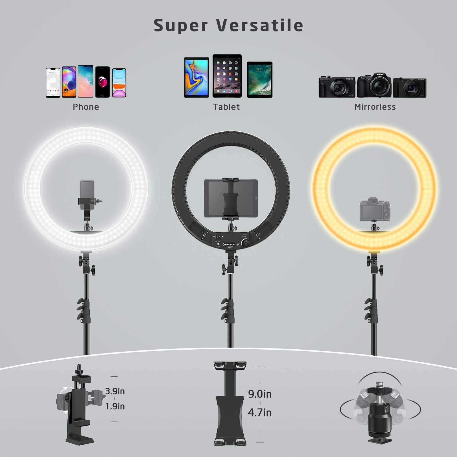 Ivisii 18 Inch Ring Light With Stand,60W Bi-Color 3000-5800K Professional Ring Lights With Tripod For Makeup Vlog, Tattoo Large Ring Light For Phone Camera Tablet