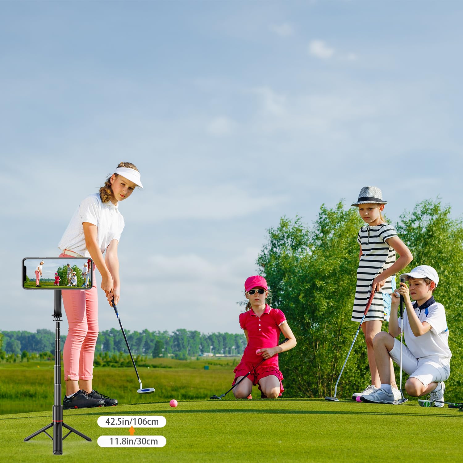 Hafoko 40" Magnetic Selfie Stick Tripod W Wireless Remote Control Phone Mount Magnetic Golf Tripod For Vlog Tiktok Portable Travel Compatible For Iphone All Phones
