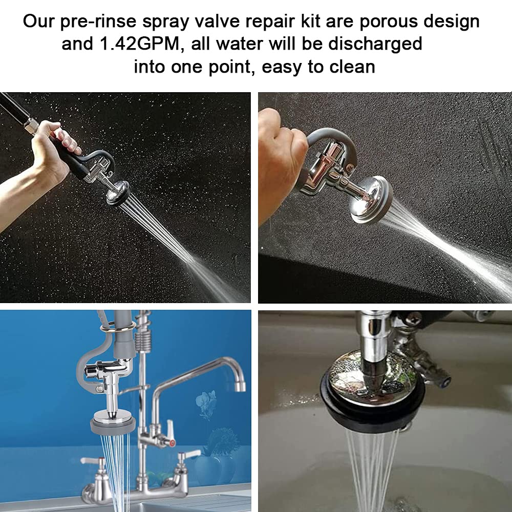 Kanoney Pre-Rinse Spray Valve Repair Kit 1.42 Gpm For All Commercial Sink Kitchen Faucet Dish Sprayer, Bumper And 3 Pcs Spray Face & Screw Replacement Part, Black