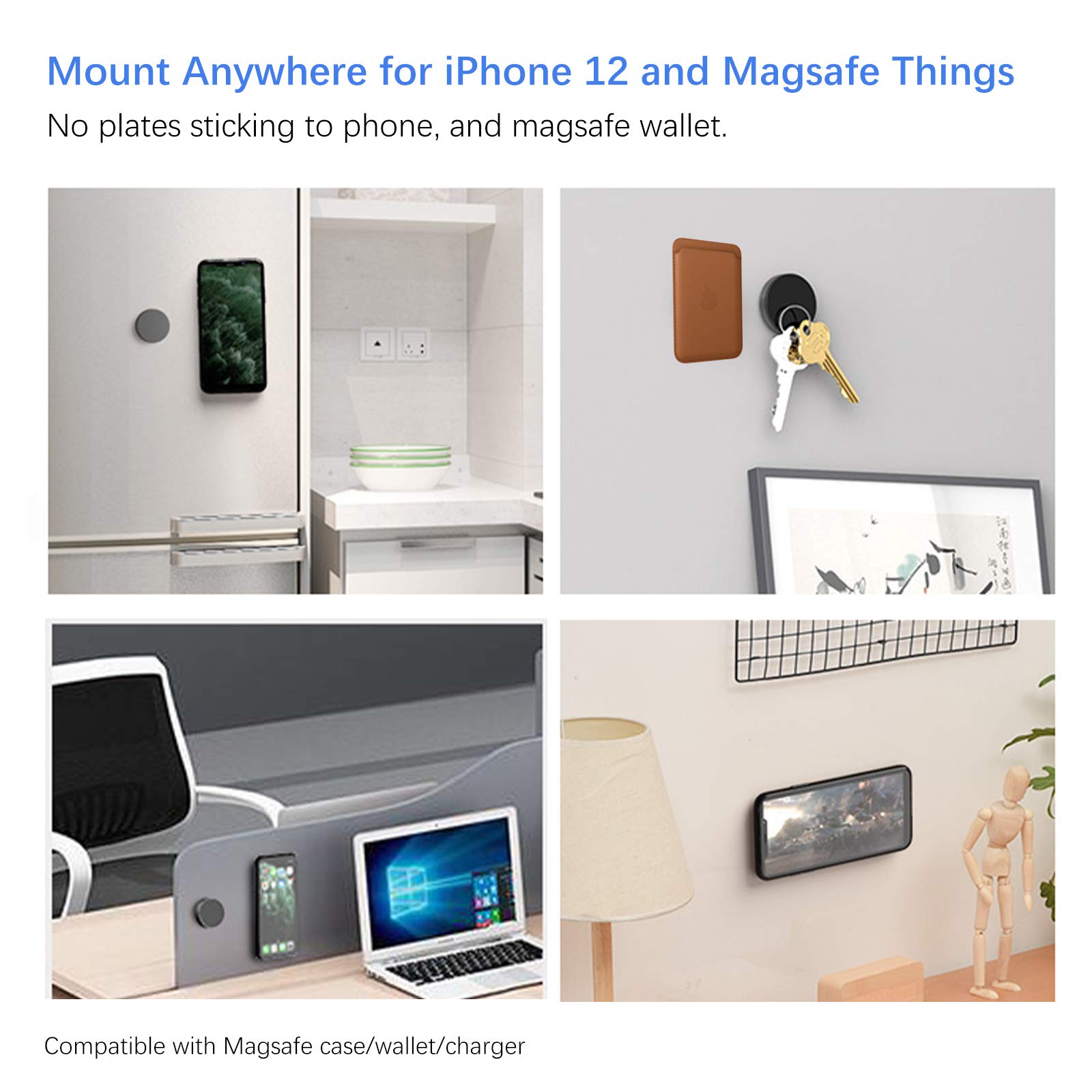 Kuaguozhe Sticky Magnetic Wall Mount For Magsafe Case/Magsafe Wallet/Iphone 15 14 13 12 Pro Max Plus Mini, Adhesive Wall Mount Holder For Magsafe Accessories, Car Mount For Dashboard