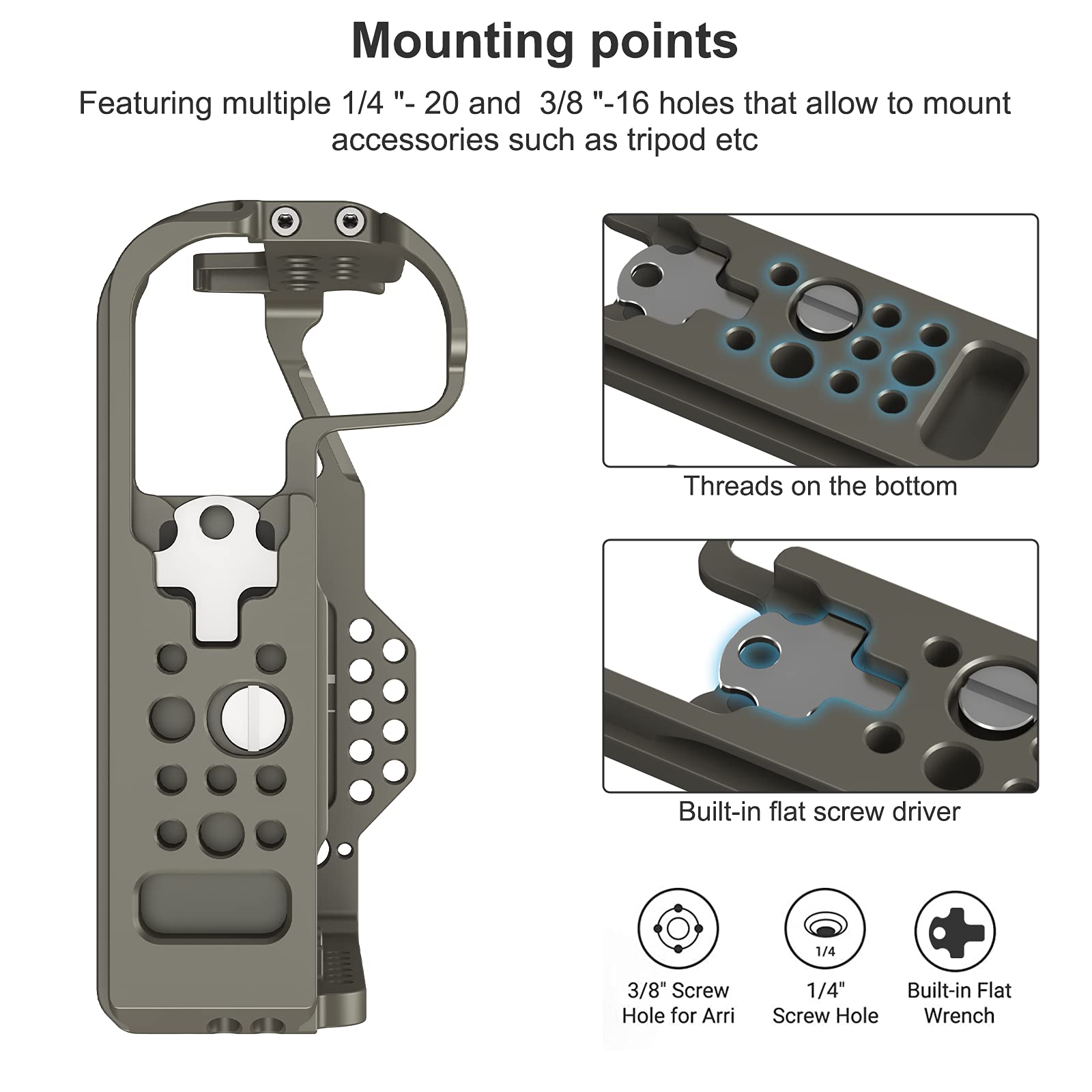 Poyinco Poyincor5 / R5 C / R6 Cage For Canon R5 R6 R5 C, Aluminum Alloy Dslr Rig Stabilizer With Cold Shoe, 1/4"&3/8" Threaded Holes For Filmmaking And Video Shooting