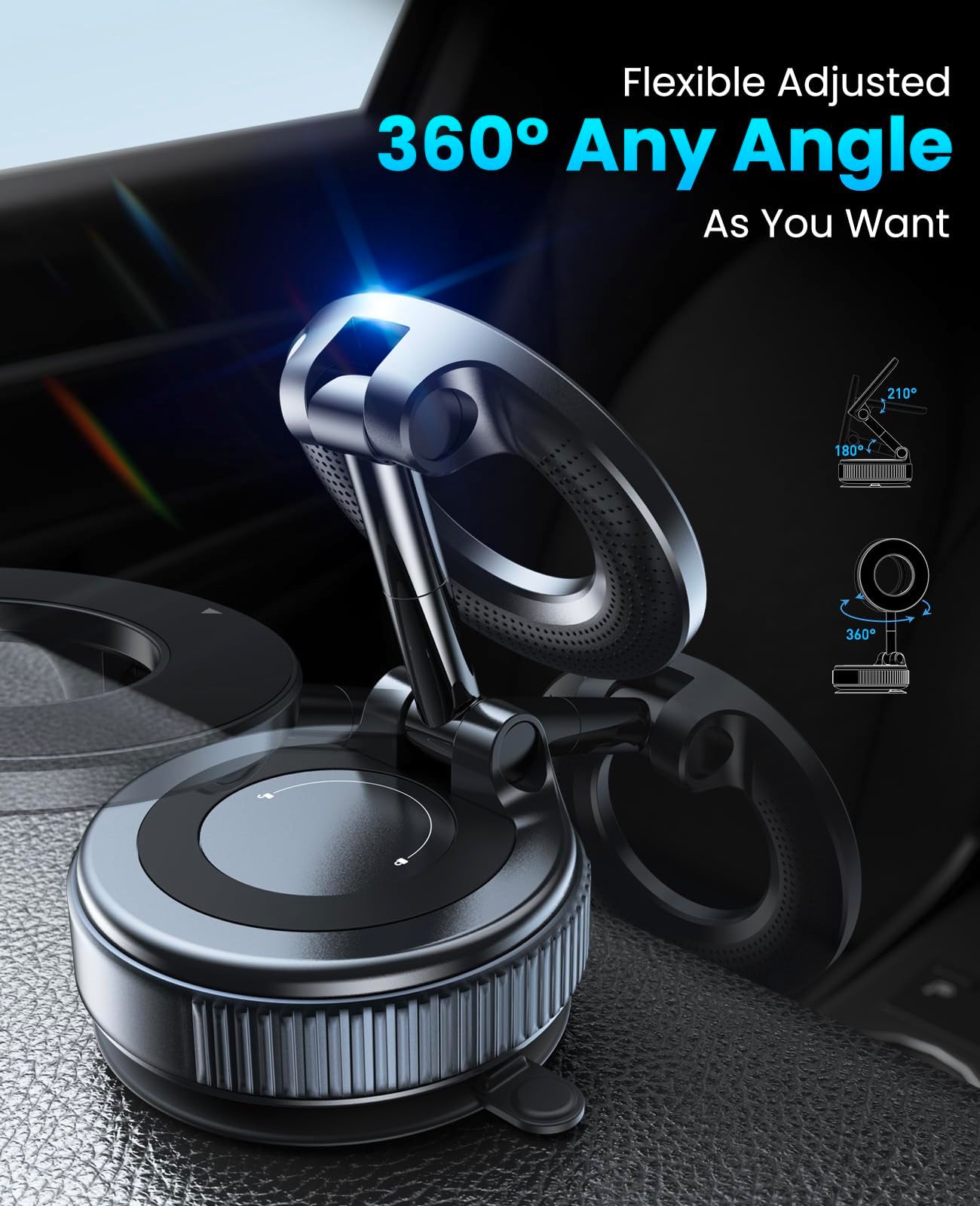 Jononser Vacuum Magnetic Suction Cup Phone Mount For Magsafe, 360° Adjustable Magnetic Phone Holder, Pocket Size Foldable Portable Cell Phone Holders For Your Car For All Smartphones & All Car Models
