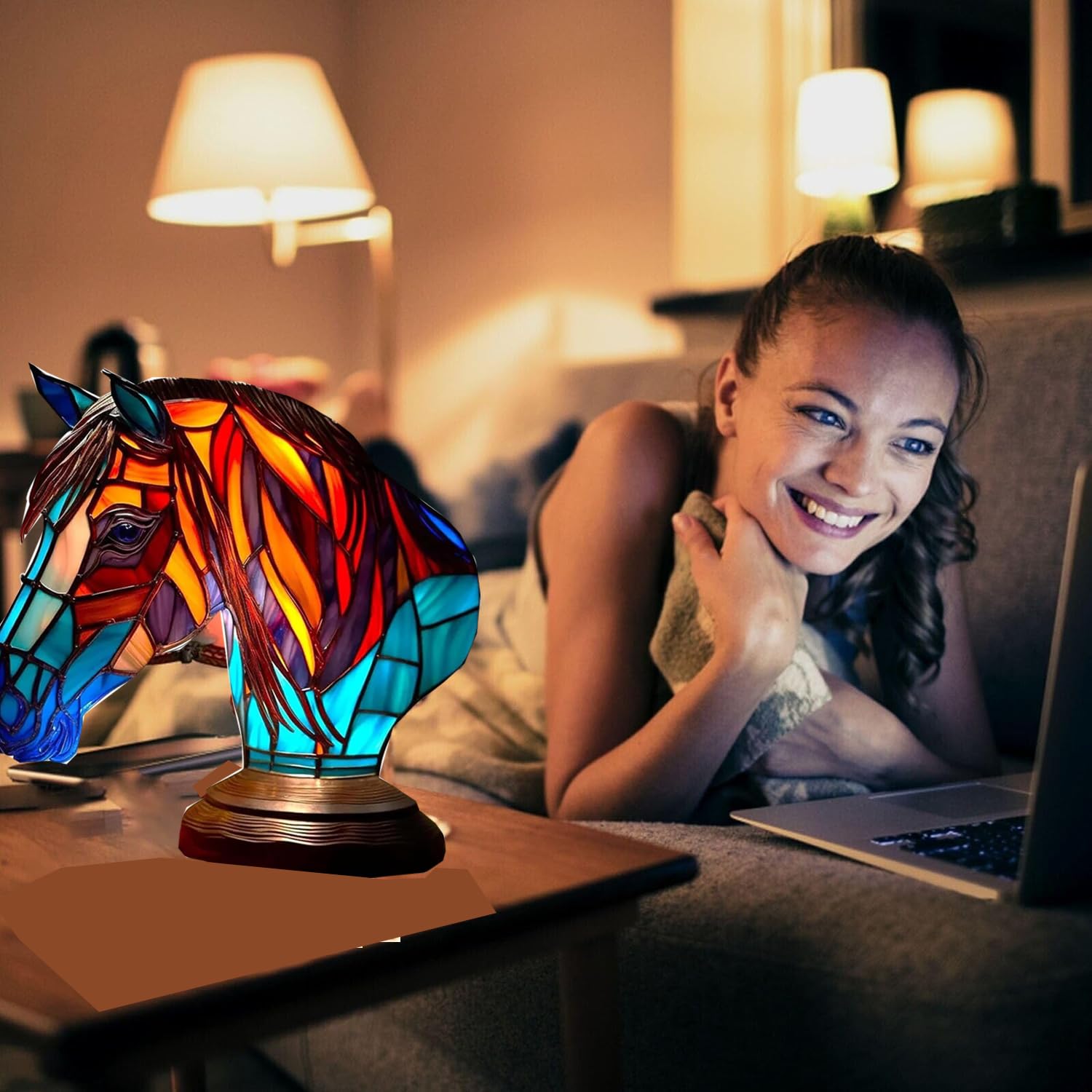 Dysel Animal Table Lamp Series, Stained Resin Animal Night Light (Rooster, Cat, Dragon, Wolf, Dolphin, Horse, Owl, Turtle)
