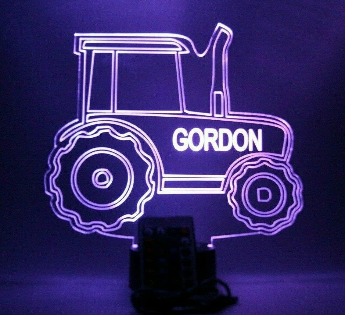 Mirror Mania Tractor Shape Design Engraved Captivating Handmade Personalized Farm Construction Hauling Pulling Farming Tractor Night Light Up Table Lamp Led - It'S Wow, 16 Color Changing Options With Remote
