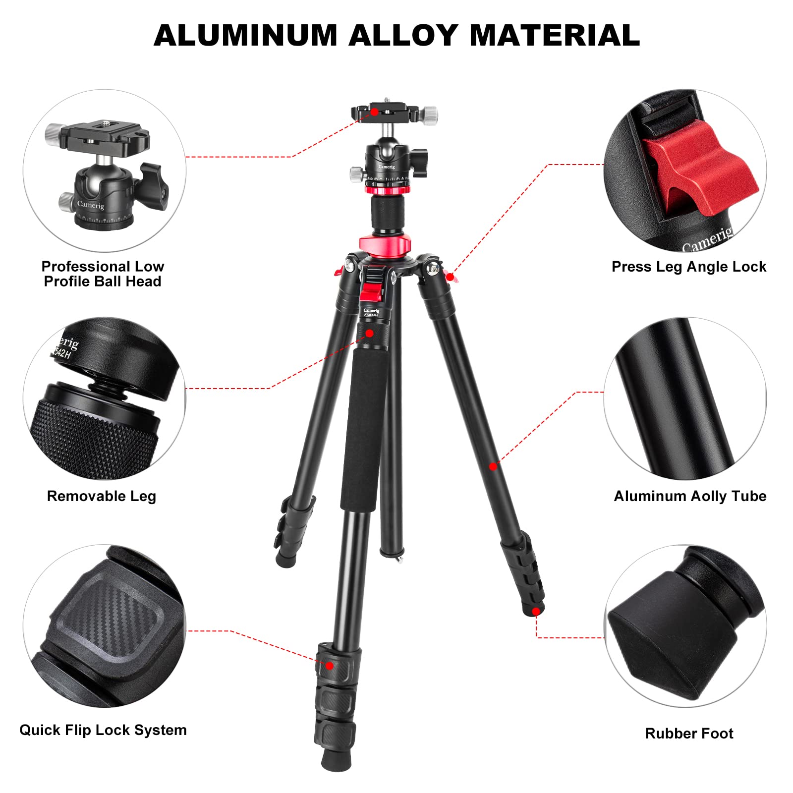 Camerig Camera Tripod, 78.7" Tripod For Camera, Aluminum Professional Camera Tripods & Monopods Load Up To 17.6 Lbs