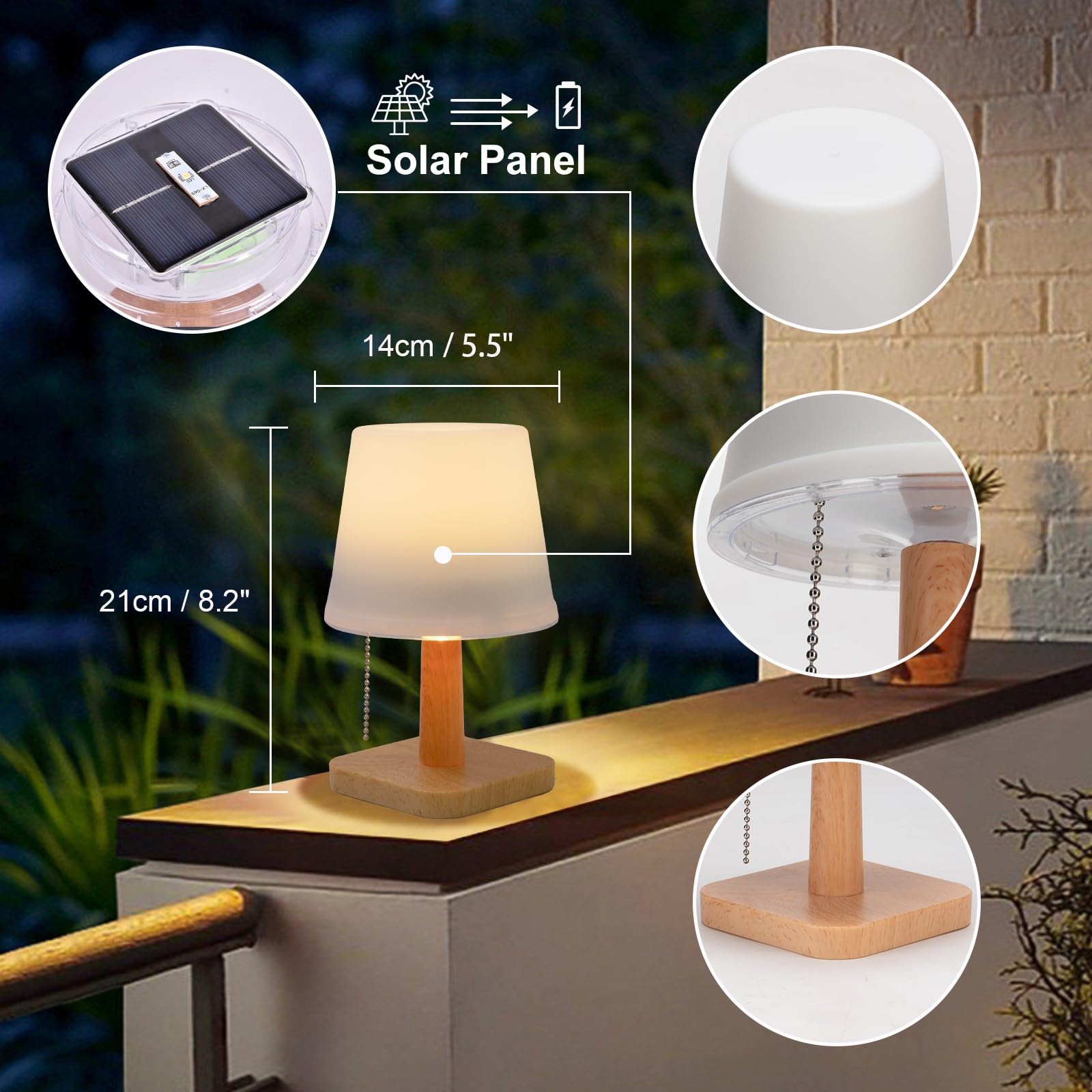 Pearlstar Led Solar Table Lamp Outdoor Small Patio Solar Powered Table Lights Indoor Desk Lamp White Night Lights, 2 Lighting Modes, Auto On/Off For Outside Coffee Table Yard Garden(2Pack)
