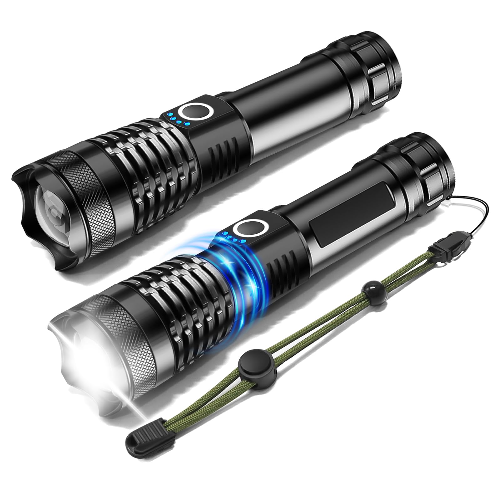 Isunmea Rechargeable Strong Flashlight, 2Packs Zoomable Led Powerful Flashlights 1500Lm High Lumens W/ 5 Modes Waterproof Handheld Flash Light For Emergencies Outdoor Camping Hiking Home Power Outage