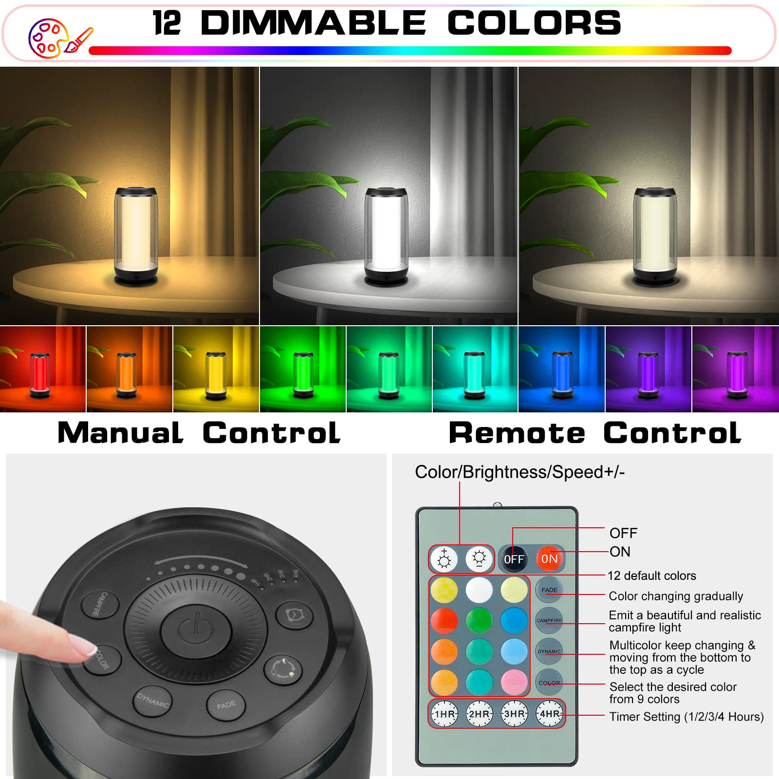 Hongut Led Table Lamp With Color Changing, Dimmable Desk Lamp With Remote, Ac/Usb Powered Night Light Nightstand Lamp Bedside Table Lamp For Living Room Bedroom-1Pk (Black)