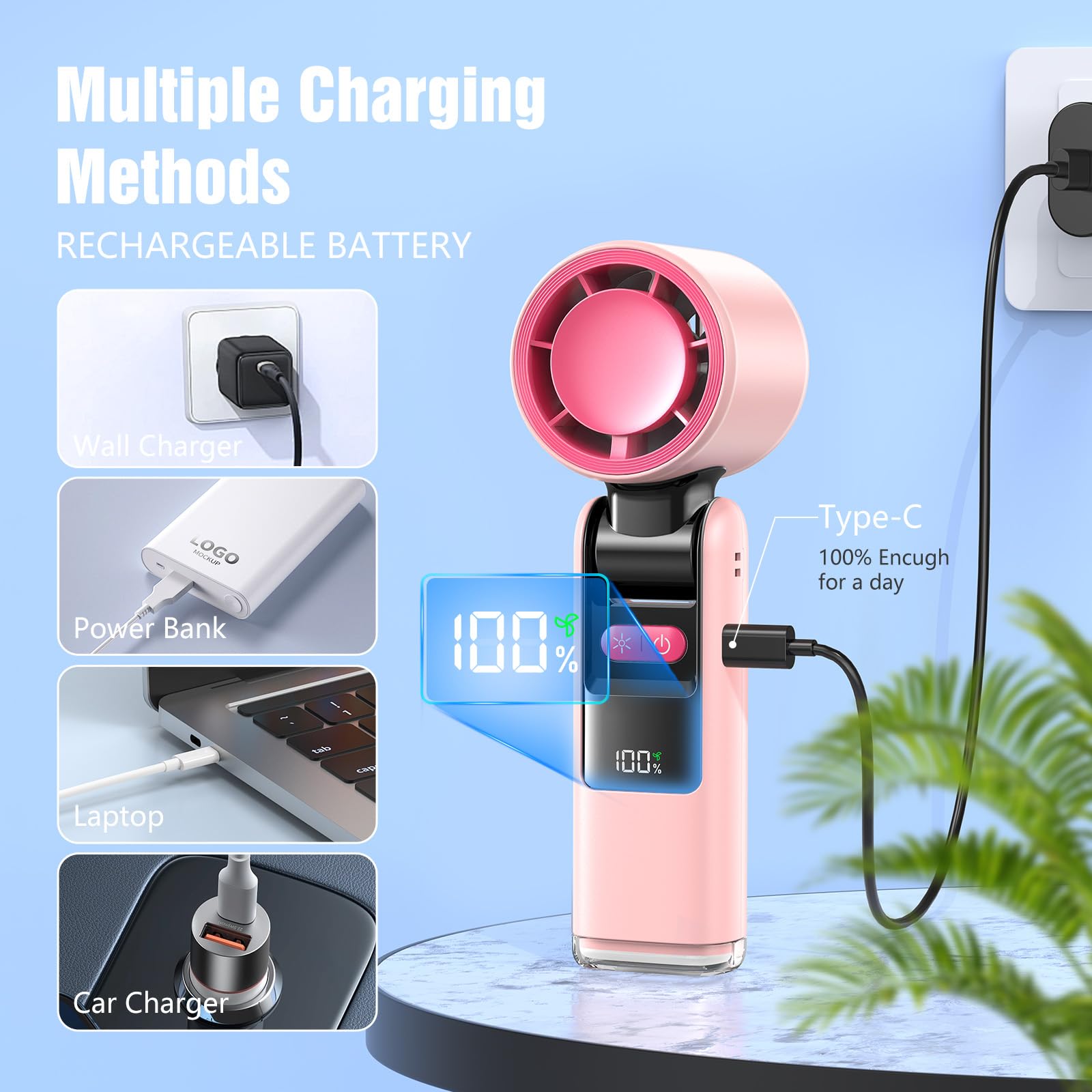 Portable Handheld Turbo Fan, Portable Mini Fan 6000Mah Rechargeable, 24 Hrs Cooling Time,High-Power