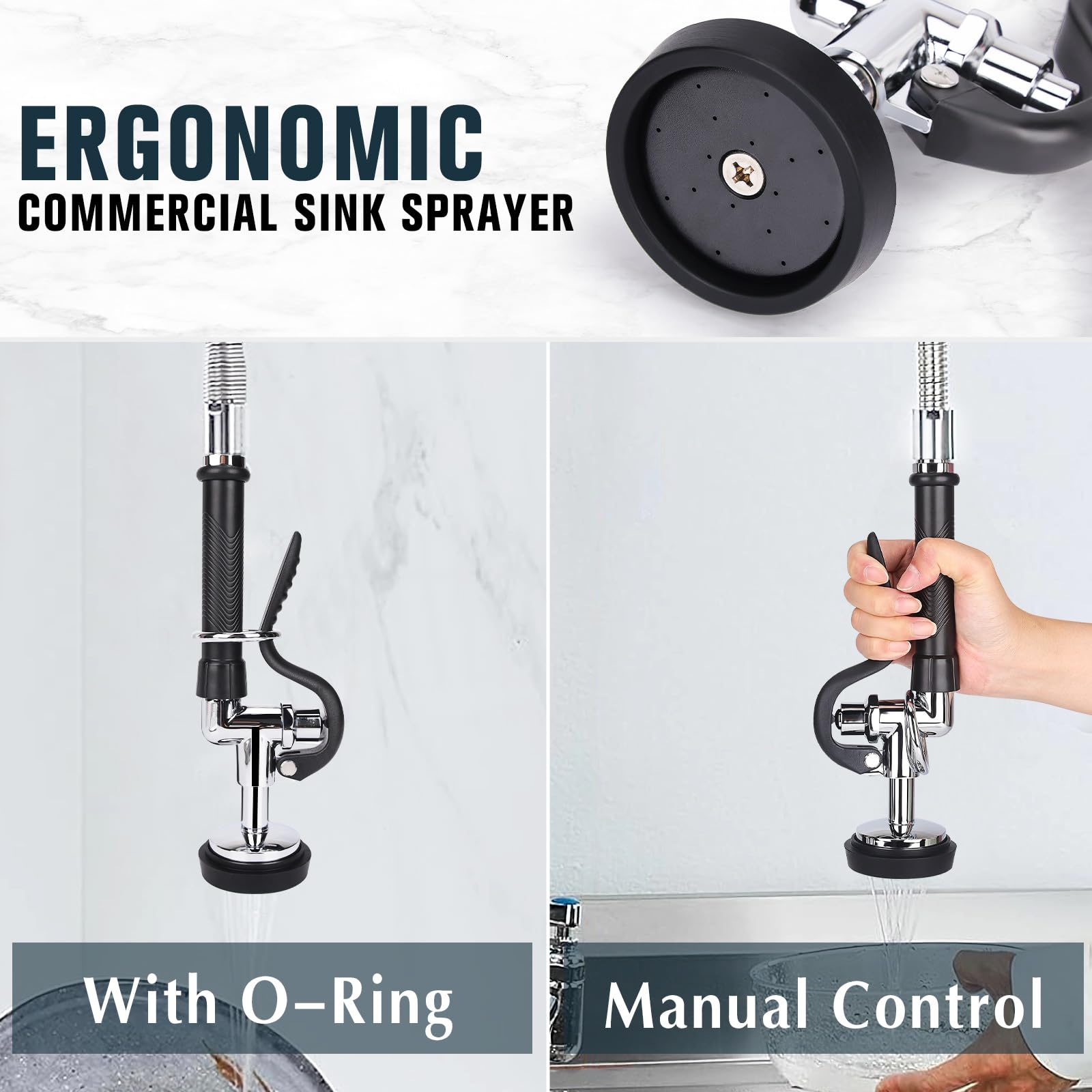 Bzimak Commercial Faucet With Sprayer, 25 Inch Height Commercial Sink Faucet Wall Mount With 8" Adjustable Center And 12" Add-On Swing Spout & Pull Down Pre Rinse Sprayer
