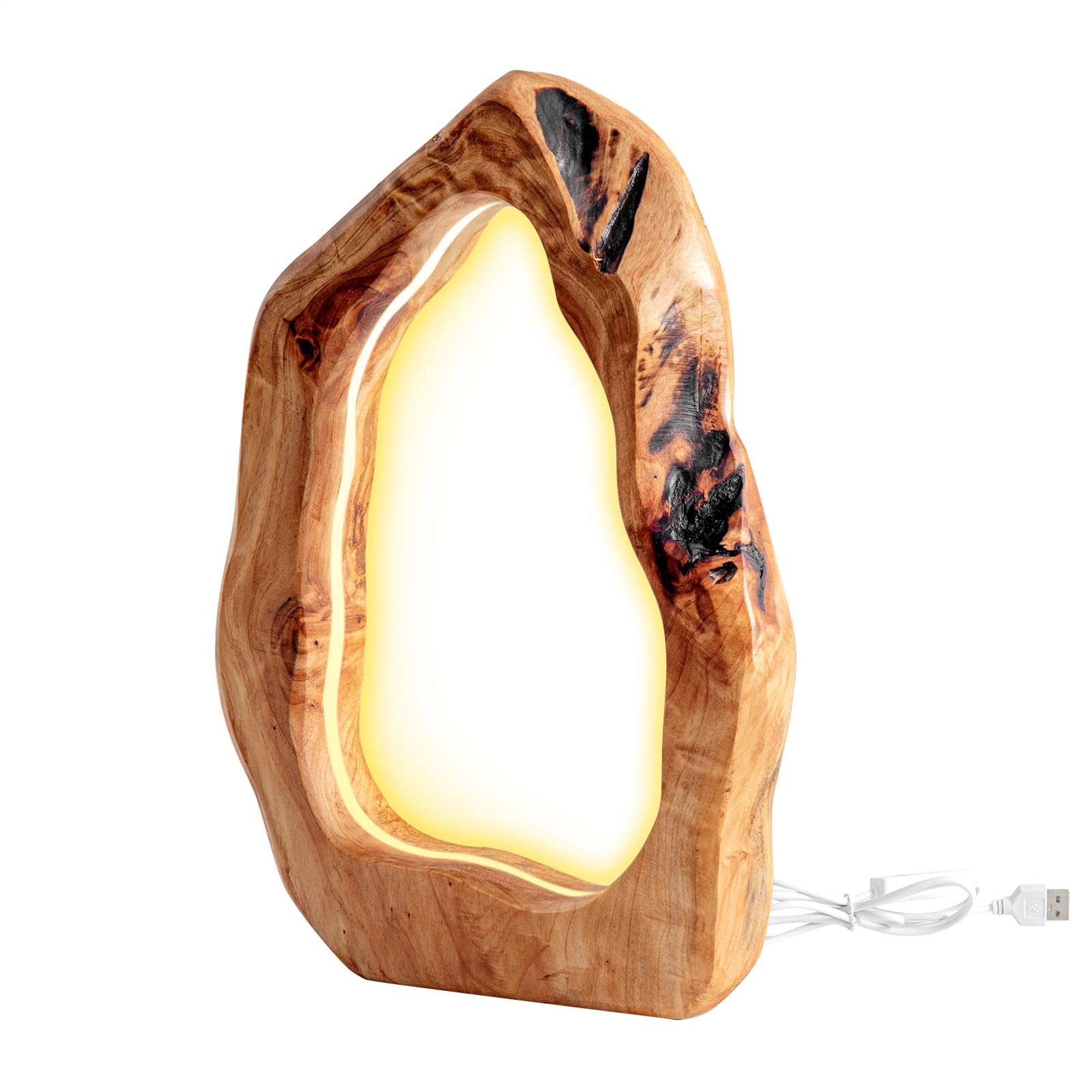 Laptain Led Wood Table Lamp, Irregular Bedside Lamp With Dimmable, Creative Home Decor Table Lamp, Bedside Night Light For Bedroom, Living Room, Small