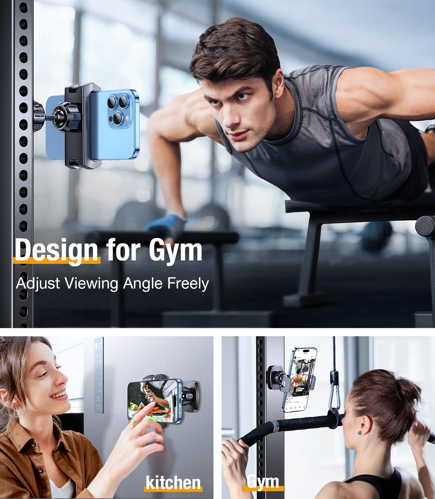 Coolpow Magnetic Phone Holder For Gym【Strong Magnets】 Gym Magnetic Phone Holder Attach To Metal Surface, Cell Phone Automobile Cradles Gym Accessories For Men Women Essentials For All Smartphones 4.7-7"