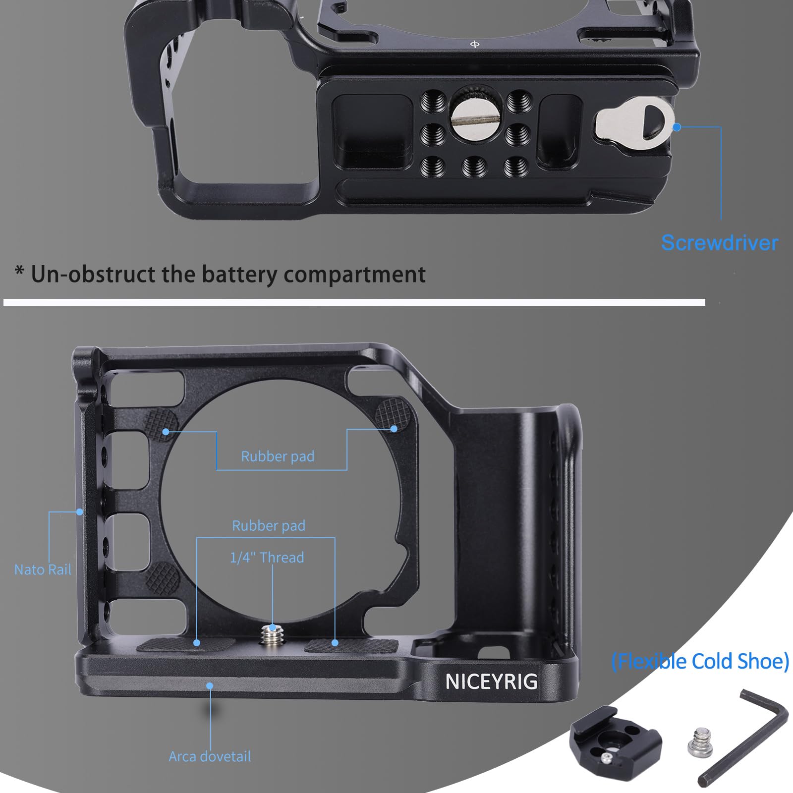 Niceyrig Zv-E1 Cage Kit Full Metal With Grip, Additional Cold Shoe Base For Sony Alpha Zv-E1 Mirrorless Vlog Camera - 560