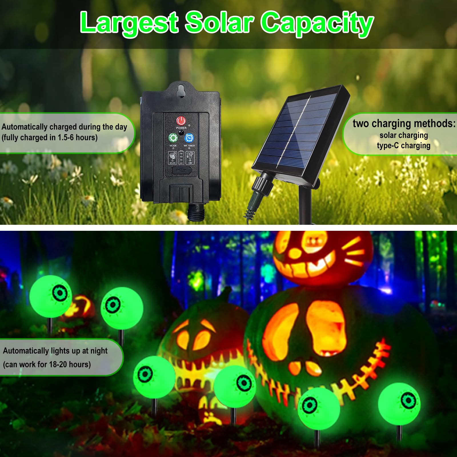 Liyuanq Halloween Decoration Lights Outdoor, 6 Pack Solar Scary Halloween Eyeball Lights Waterproof Solar Path Halloween String Lights For Yard Garden Party Trick Or Treat Decor (Green&Red)